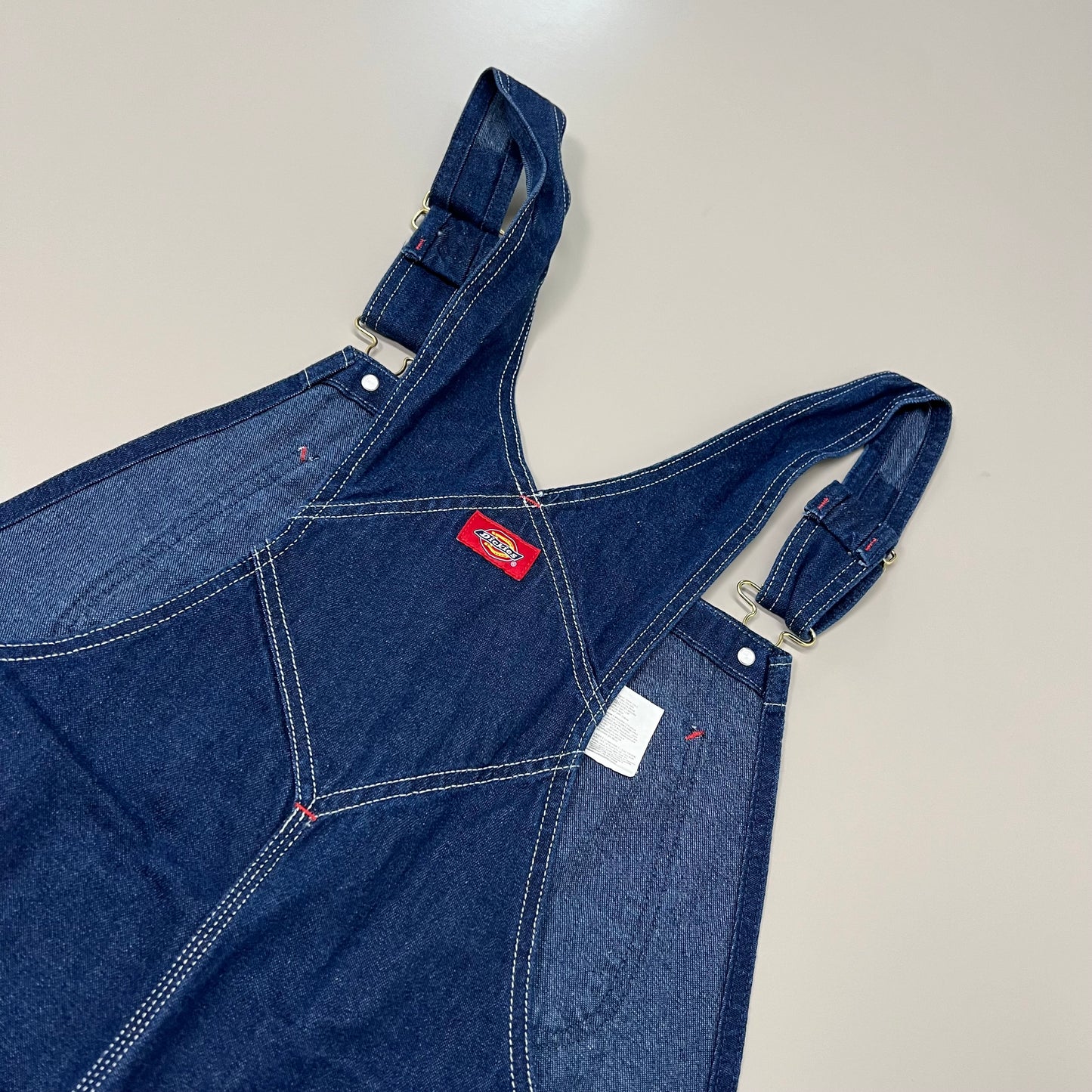 DICKIES Classic High Back Wide Leg Bib Overall Men's 36X32 Rinsed Indigo Blue