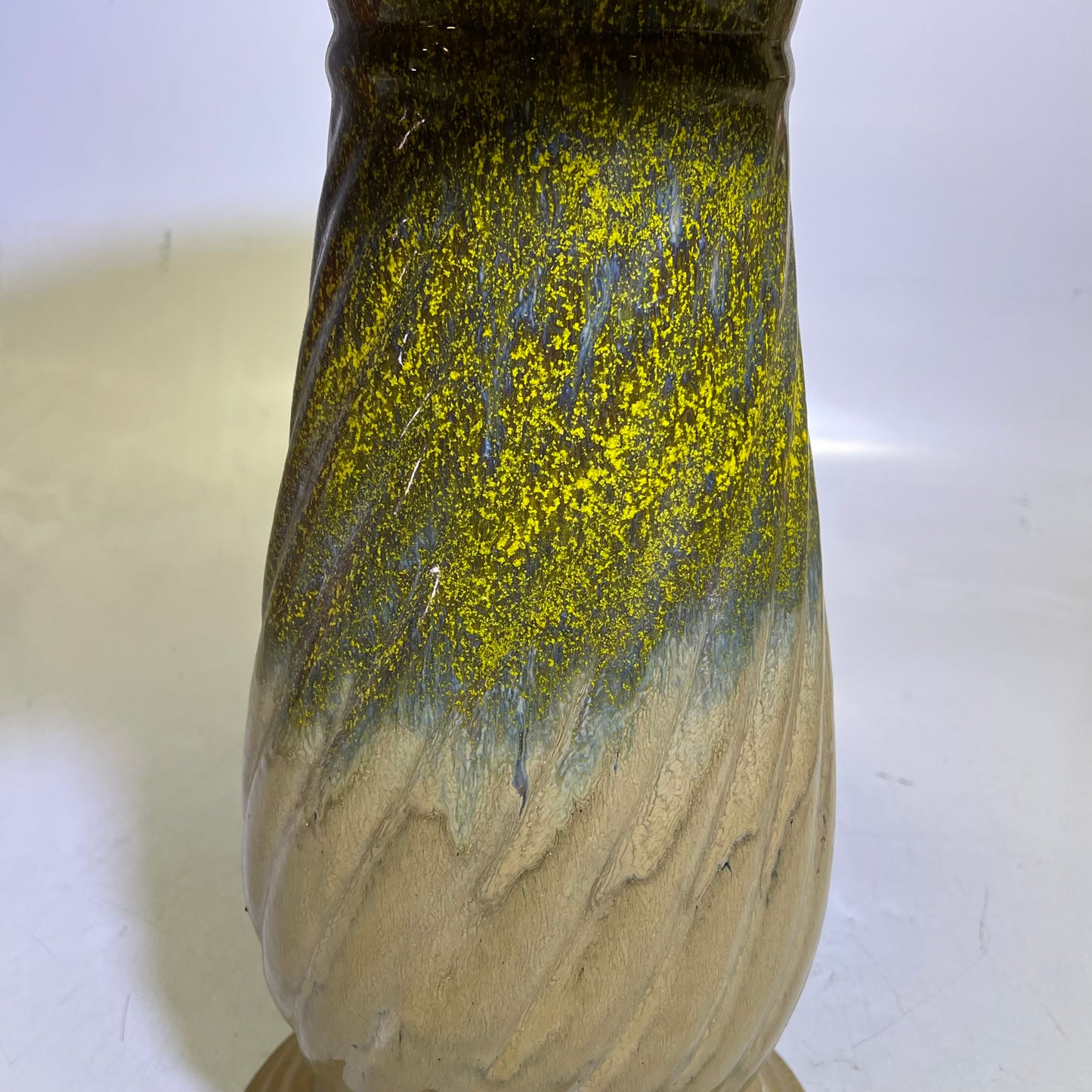 ZA@ Glazed Pottery 2 Piece Swirl Stand Bird Bath 22" L x 20" Dia Bright Yellow/Taupe