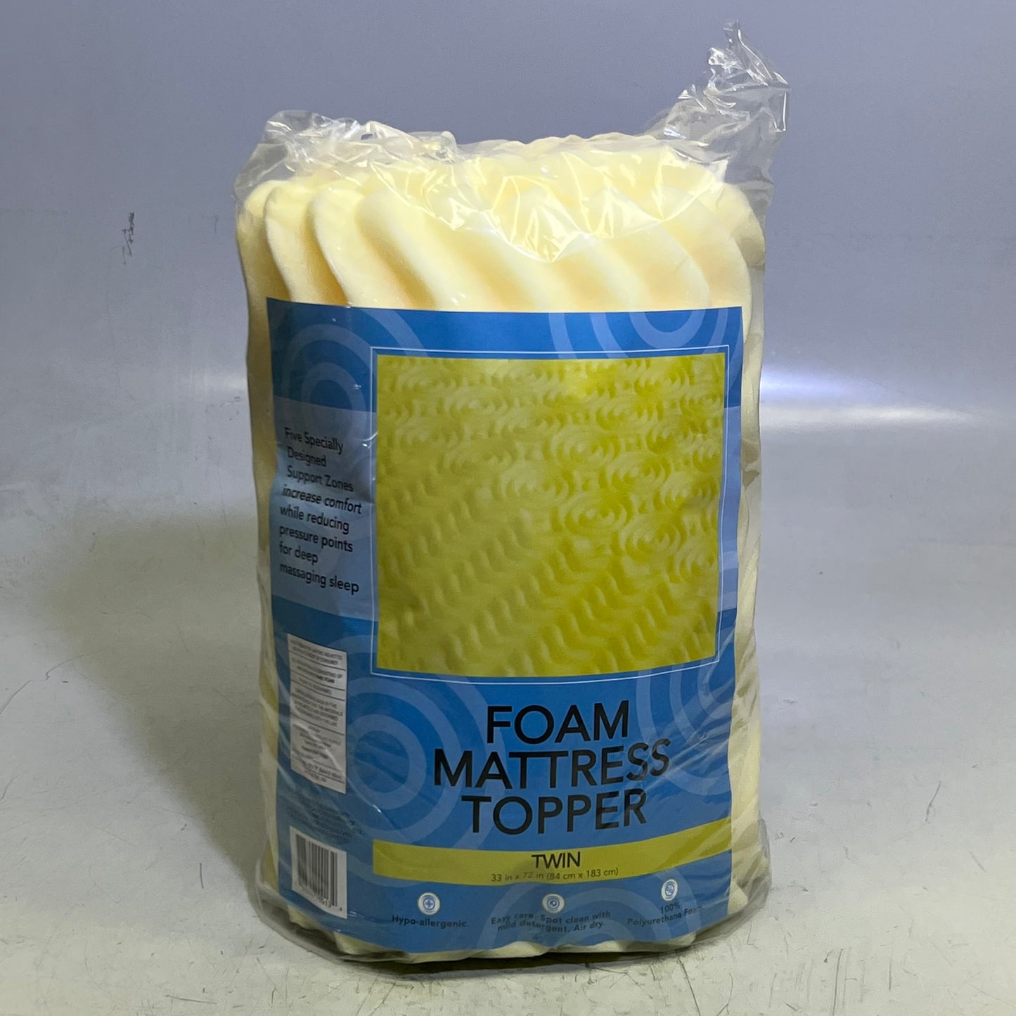 INDEPENDENT FURNITURE Foam Mattress Topper Twin Sz 33" x 72", Yellow