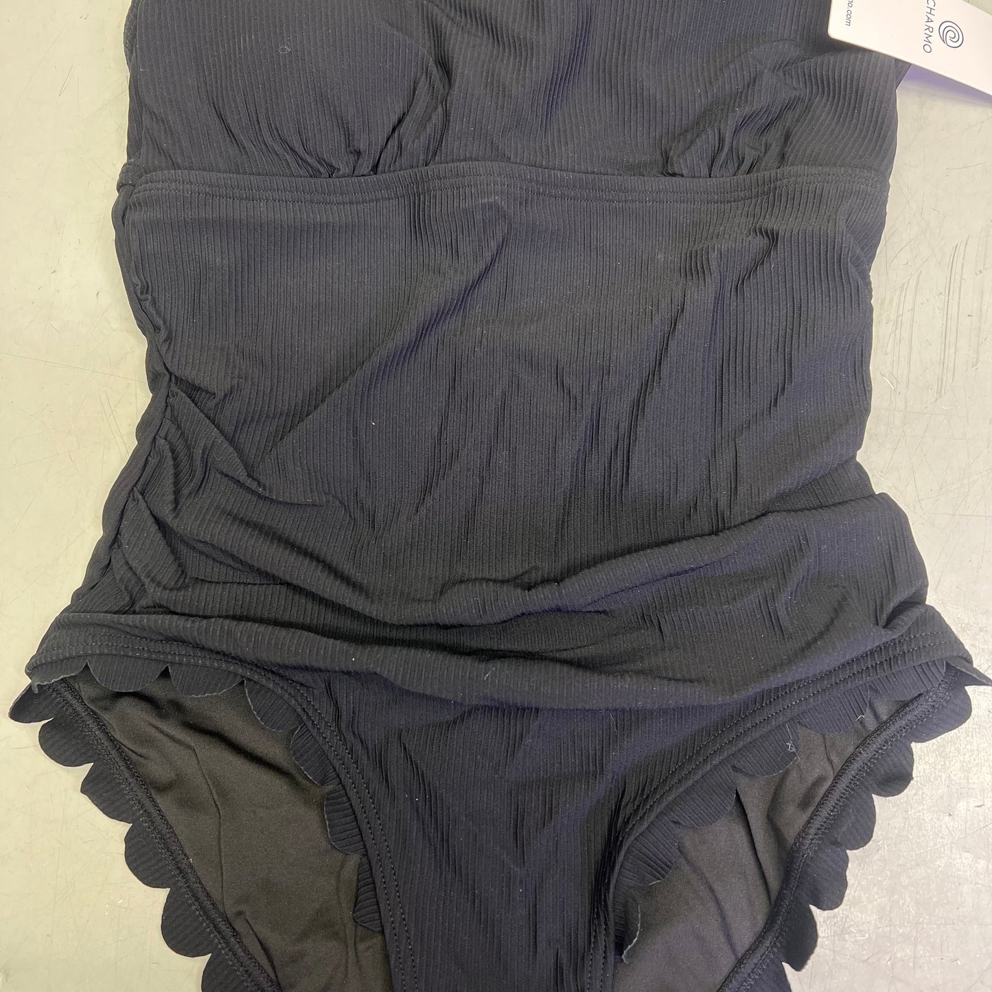 CHARMO Asymmetrical Retro Ribbed Moderate Cut One Piece Swimwear Wmn Sz XL Black