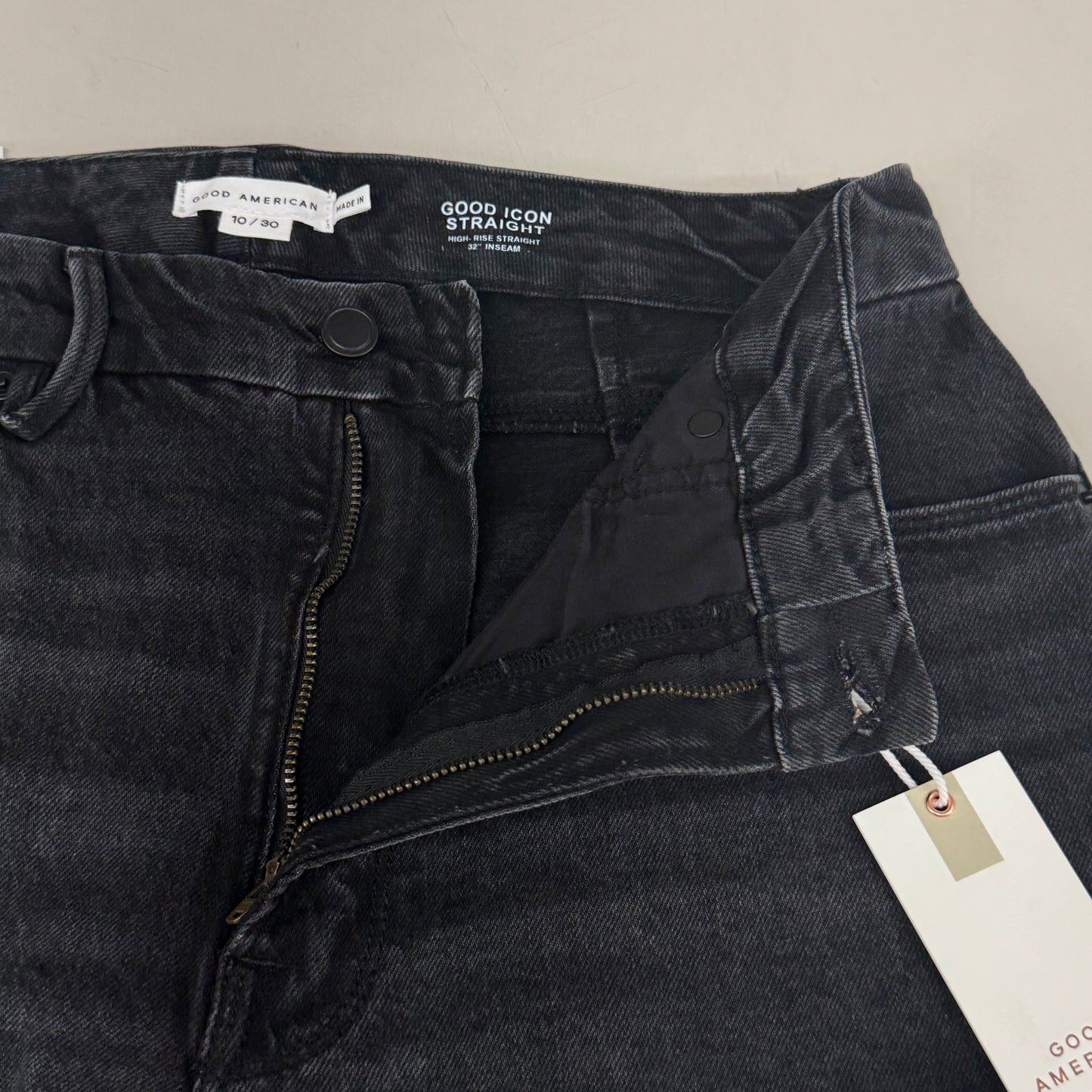 GOOD AMERICAN Good Icon Straight Jeans Women's Sz 10 Black376 GDS150B
