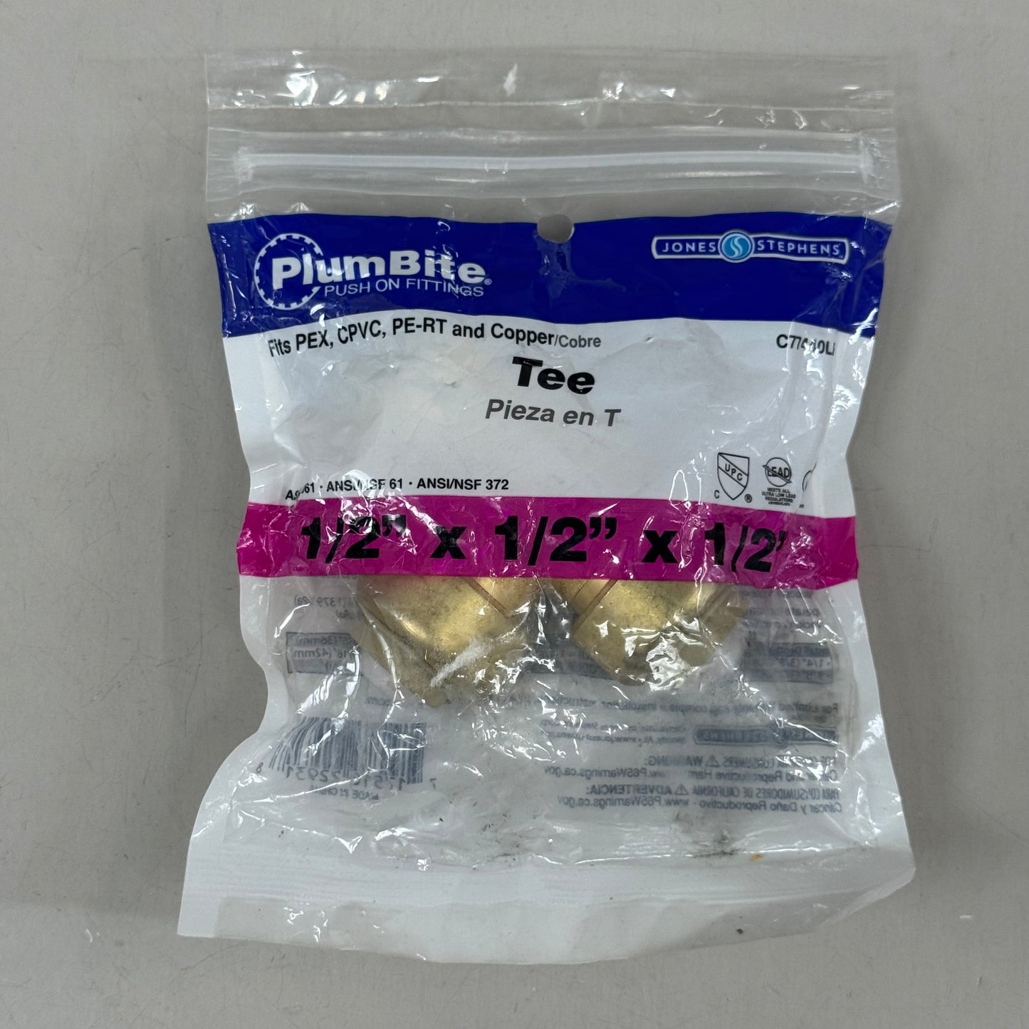 JONES STEPHENS  Push Global Brass Tee 1/2" Brass C77440LF