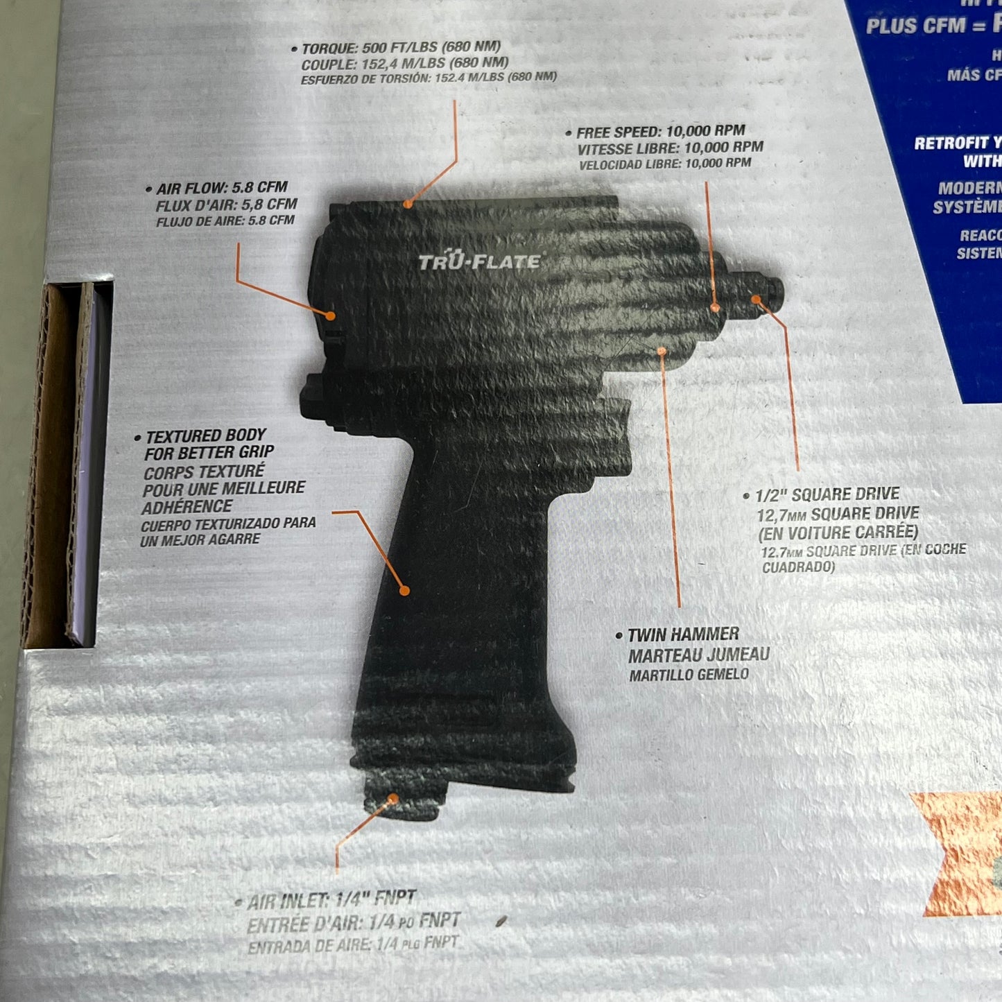 TRU-FLATE Short Body Stubby Impact W/ HI FLO Included 1/2" Black 25-513 25-313