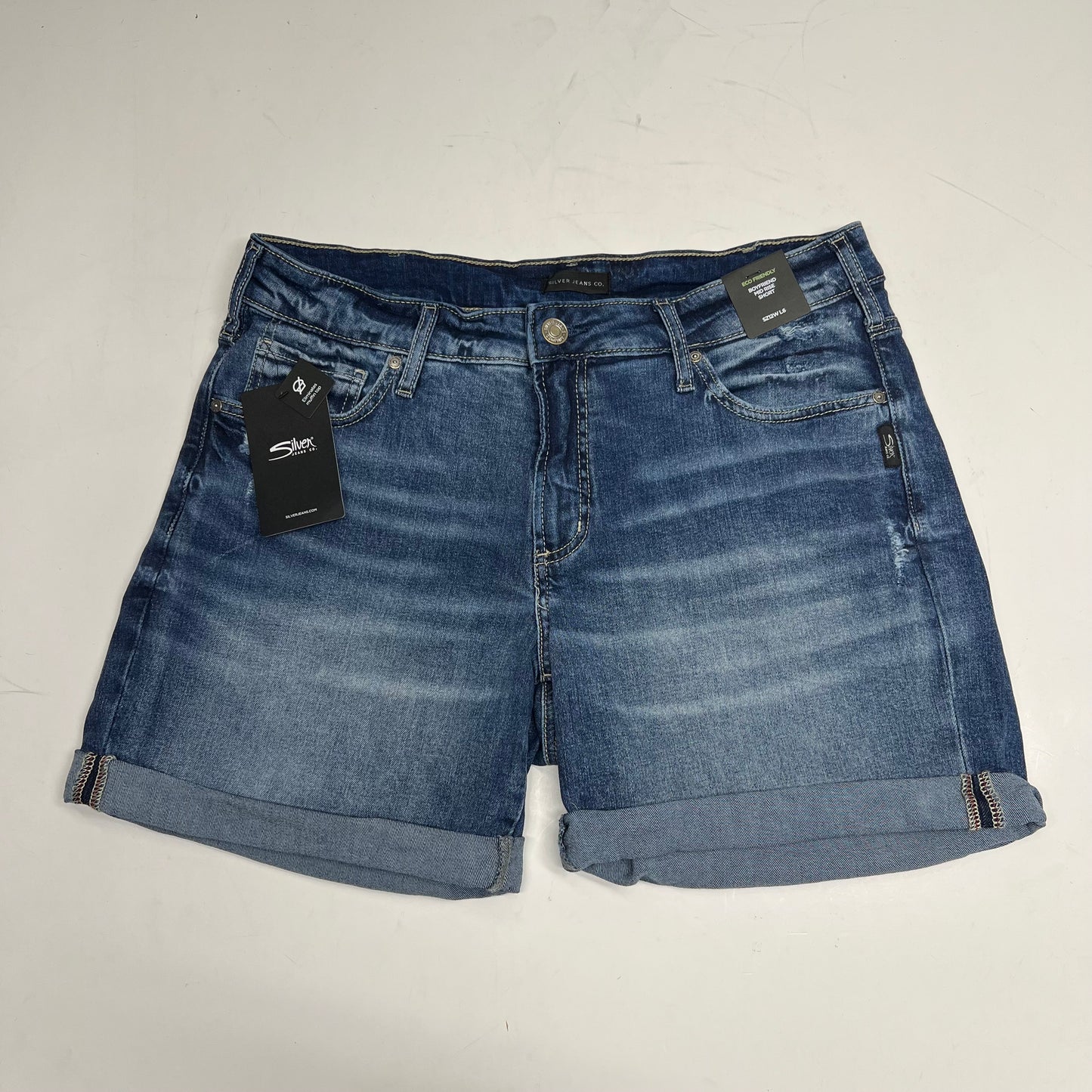 SILVER JEANS CO Boyfriend Mid Rise Short Women's Sz 12W/6 Indigo W53608EAF242