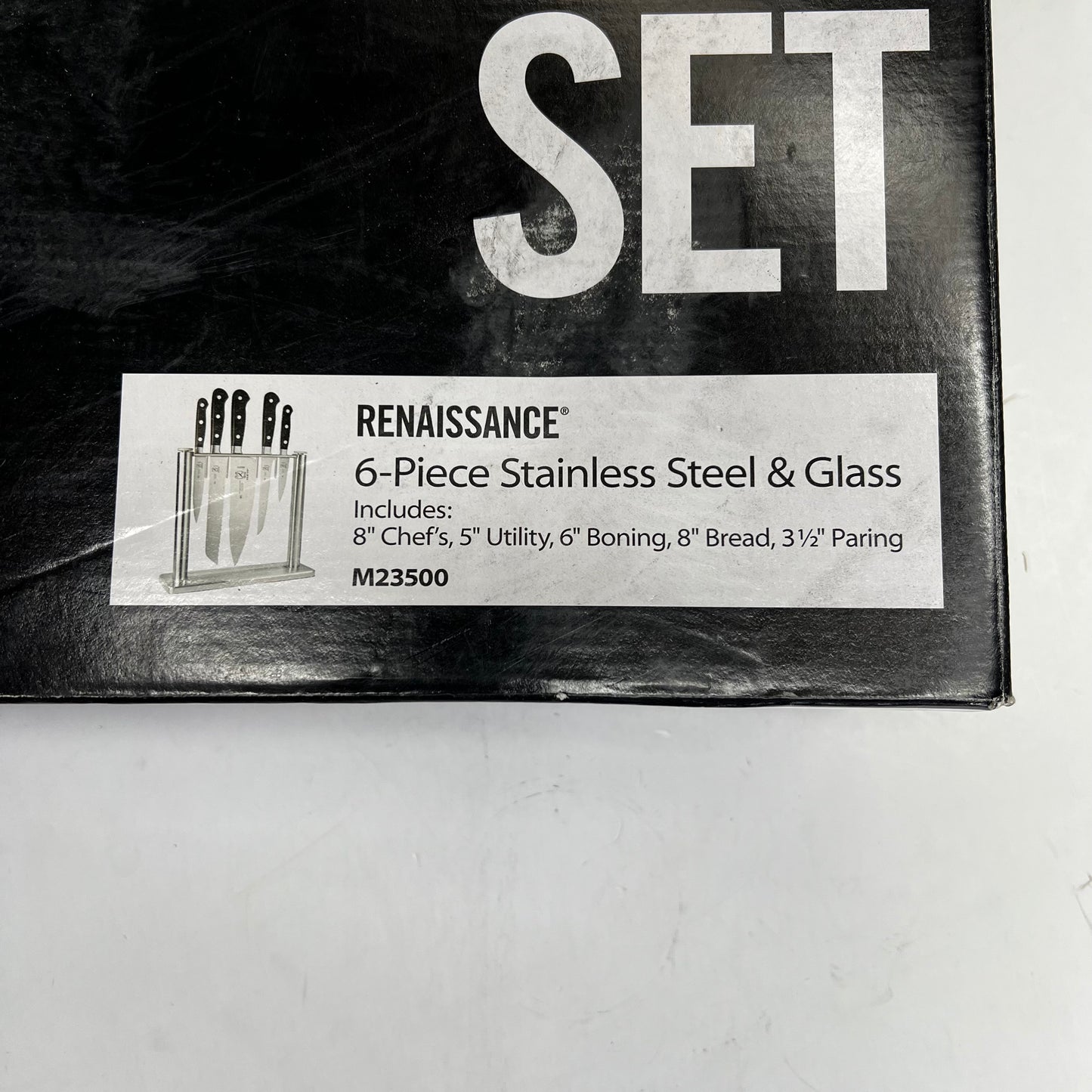 MERCER CULINARY Renaissance Knife Block Set W/ Glass Block 6 Pieces Black M23500