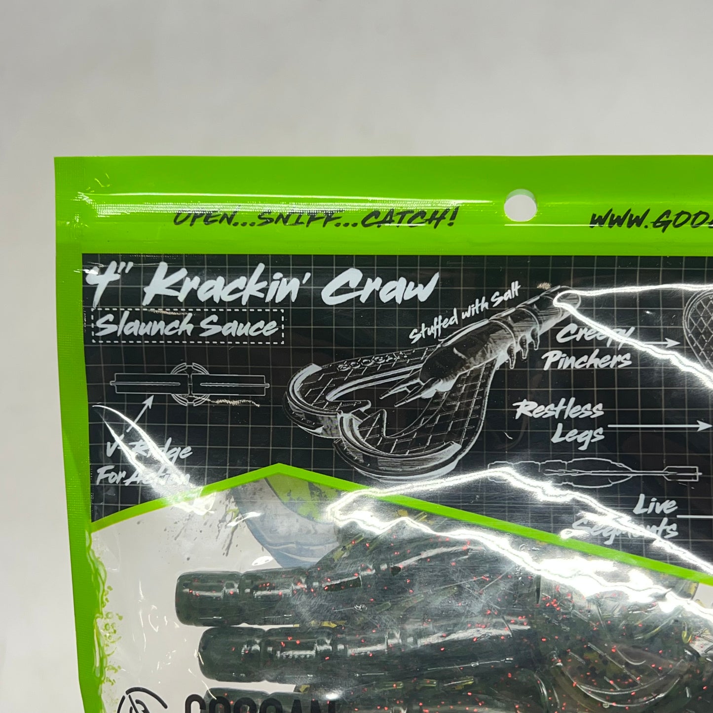 GOOGAN BAITS (5 PACK) Craw Soft Craw Bait w/ Salt 4" Watermelon Red Flake