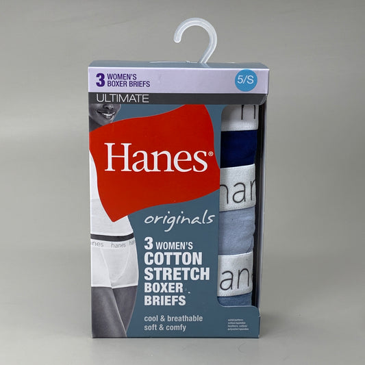 HANES 3 PACK!! Originals Women's Breathable Cotton Boxer Briefs Underwear Sz S Blue 45OUBB