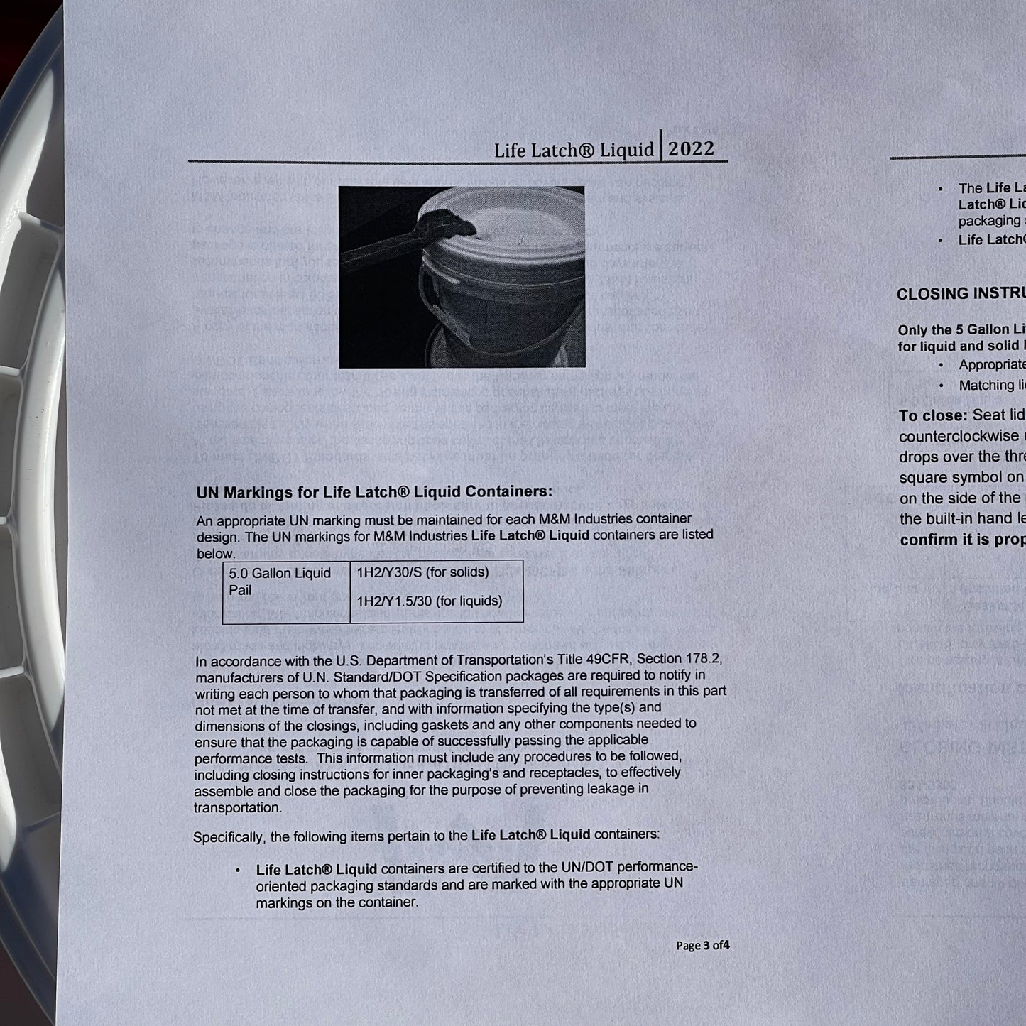 ZA@ M&M INDUSTRIES (3 PACK) Life Latch Liquid Container 5 Gal White, Made in USA