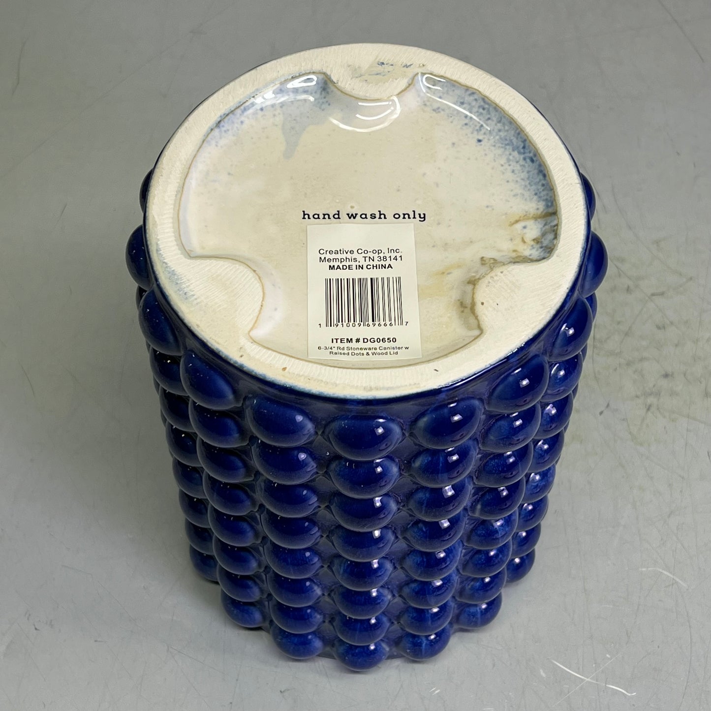 CREATIVE CO OP Large Stoneware Canister W/ Lid 10.5"H x 6.75"W Navy DG0650