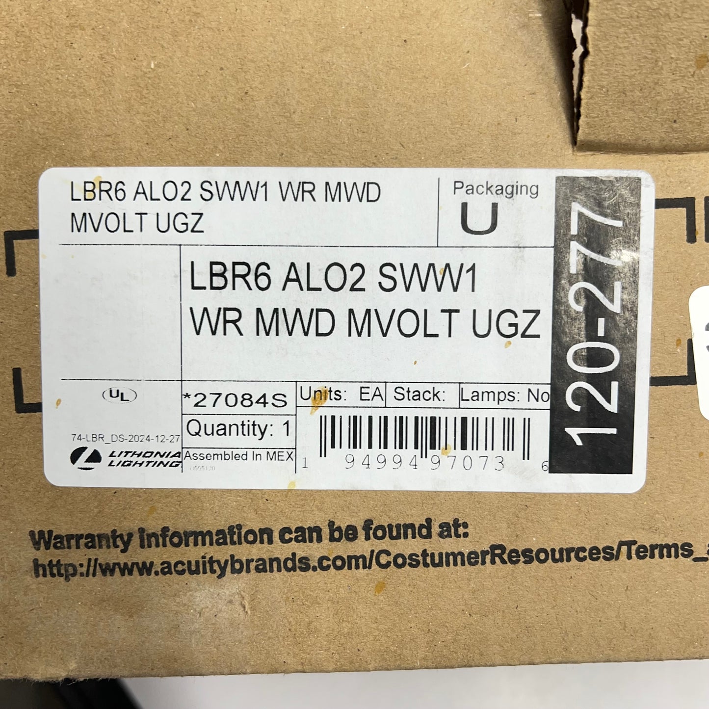 ACUITY BRAND Lithonia Lighting Recessed Mounting LBR6 ALO2 SWW1 WR MWD MVOLT UGZ