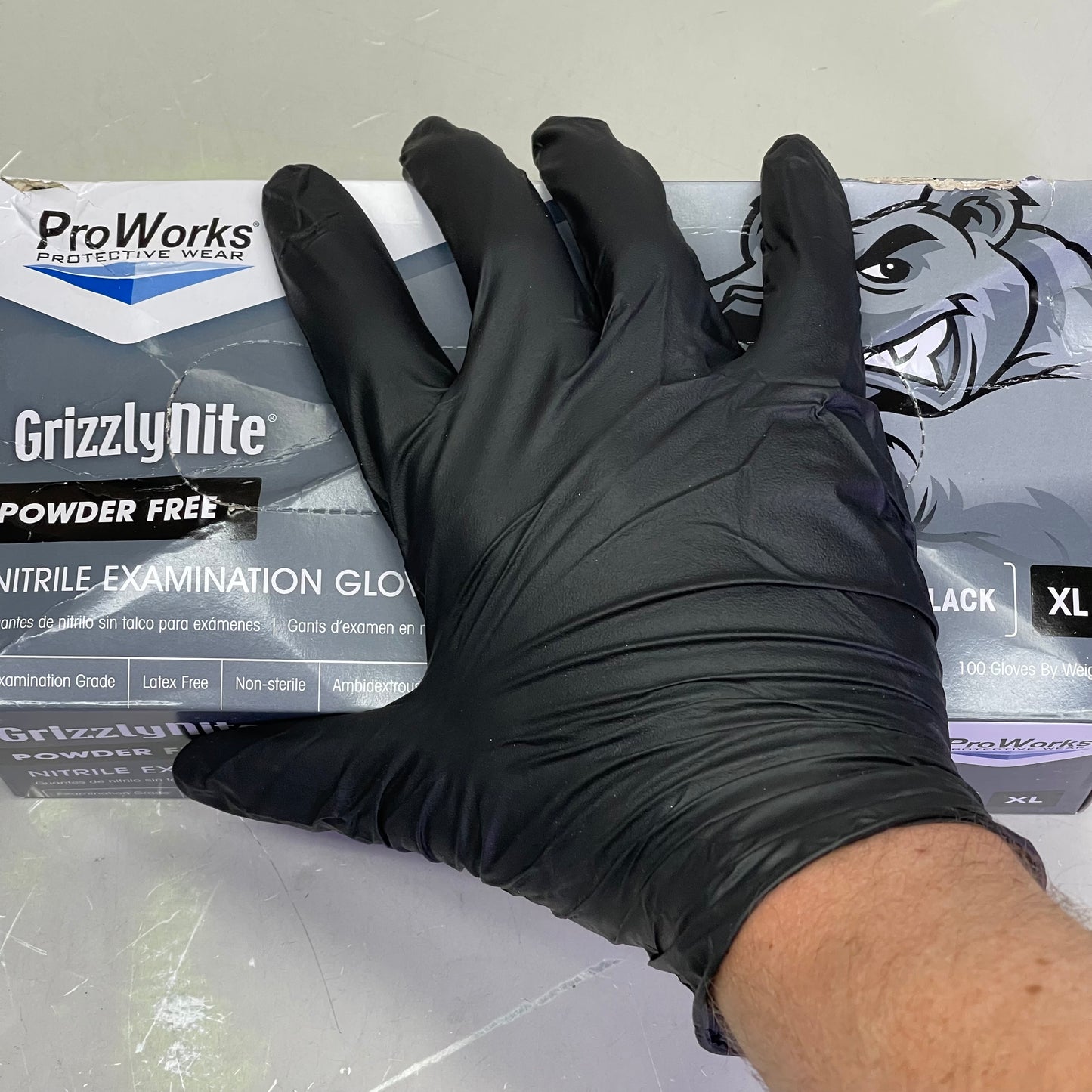 PROWORKS (1000 PACK) GrizzlyNite Powder Free Nitrile Examination Gloves XL Black GL-N105FX