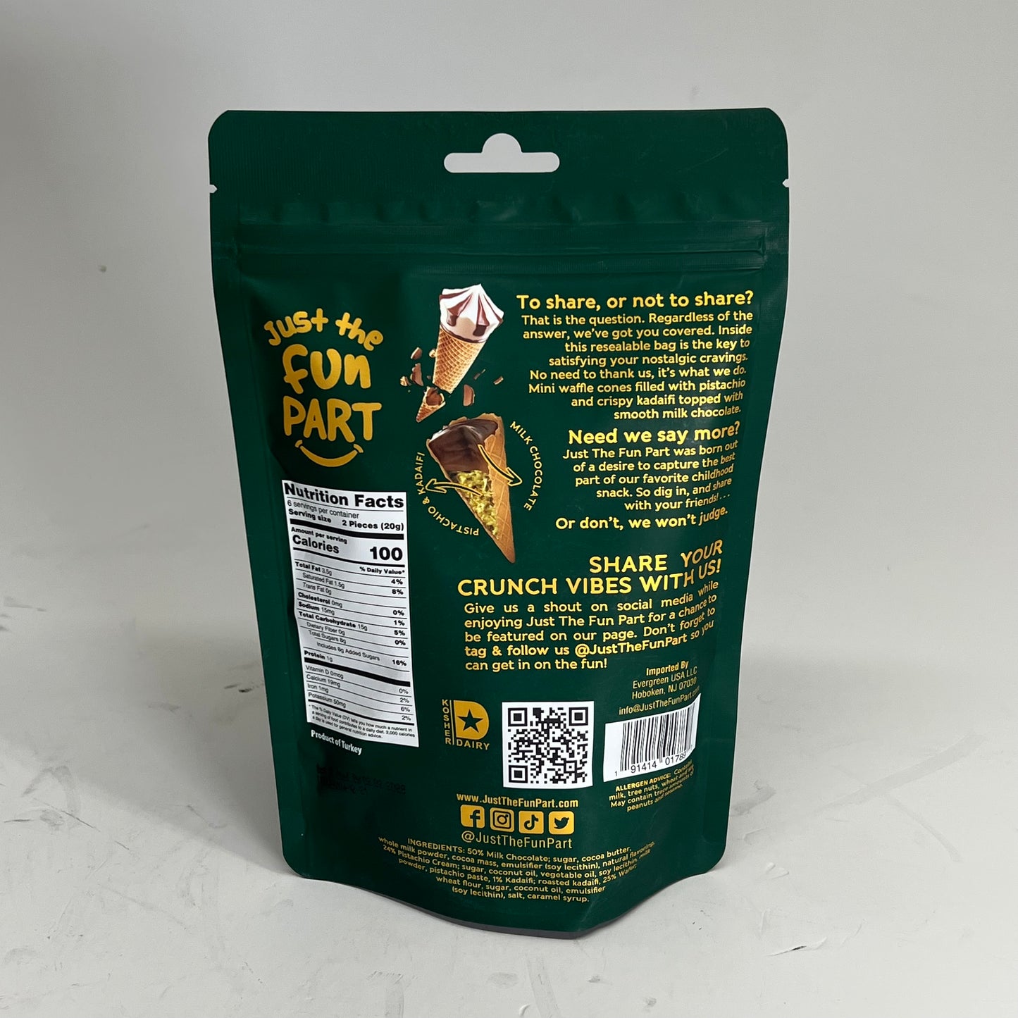 JUST THE FUN PART (6 PACK) Dubai Style Cones Bite Sized Treats 4.23 oz  BB 02/28