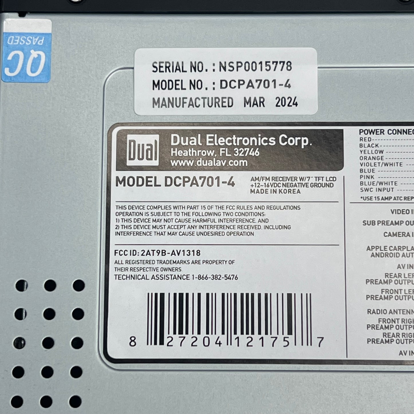 DUAL Touchscreen Digital Multimedia Receiver W/Bluetooth Apple/Andriod DCPA701-4