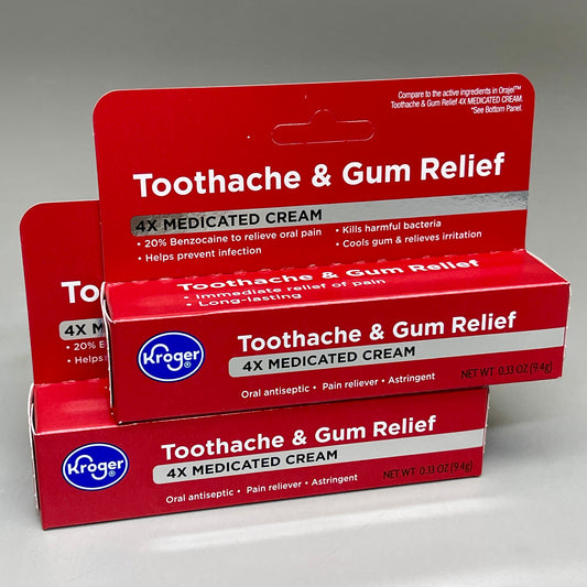 KROGER (2 PACK) Toothache & Gum Relief 4X Medicated Cream 0.33oz BB 04/26