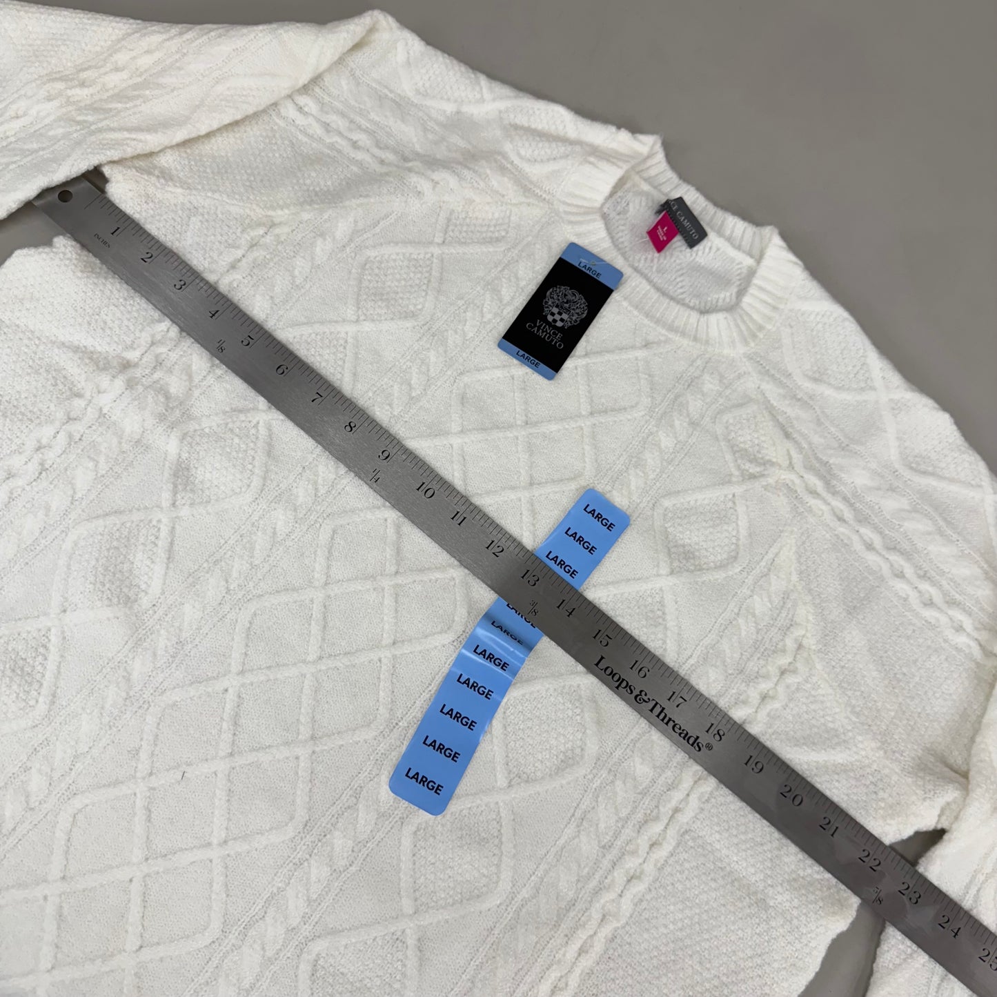 VINCE CAMUTO Cable Knit Sweater Women's Sz-L Antique White SC2895