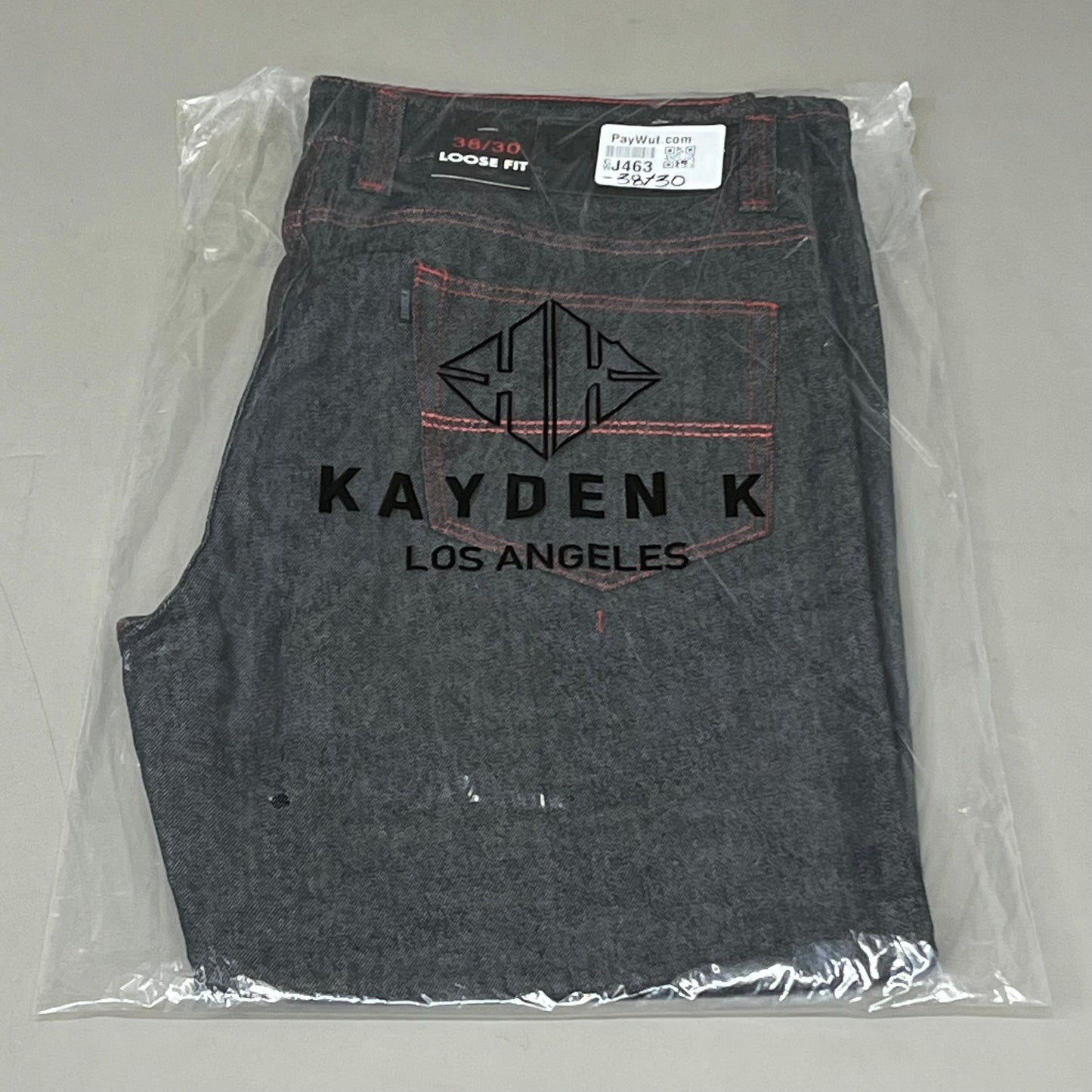 KAYDENK Raw Loose Fit Unwashed Denim Contrast Stitch Jean Men SZ 38/30 Black/Red