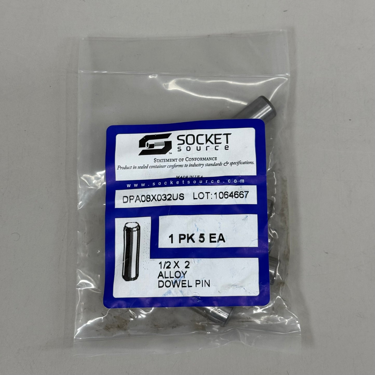 SOCKET SOURCE (5 PACK, 25 PINS TOTAL) Alloy Dowel Pins Bright Finish 1/2"D x2"L