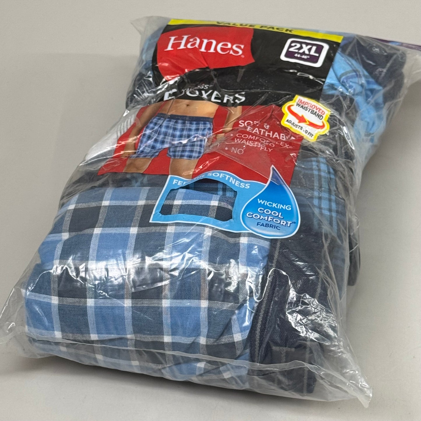 ZA@ HANES (2 PACK) Tagless Boxer Underwear Exposed Waist Band Men's 2XL Blue 5pk