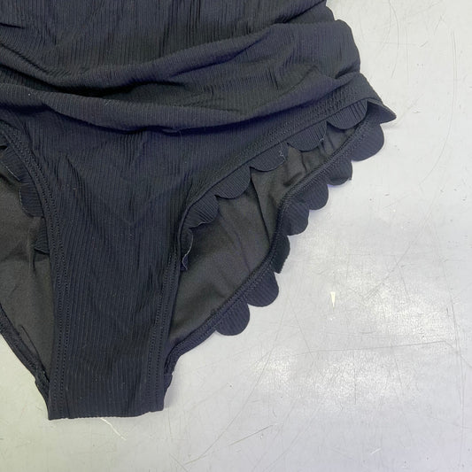 CHARMO Asymmetrical Retro Ribbed Moderate Cut One Piece Swimwear Wmn Sz XL Black