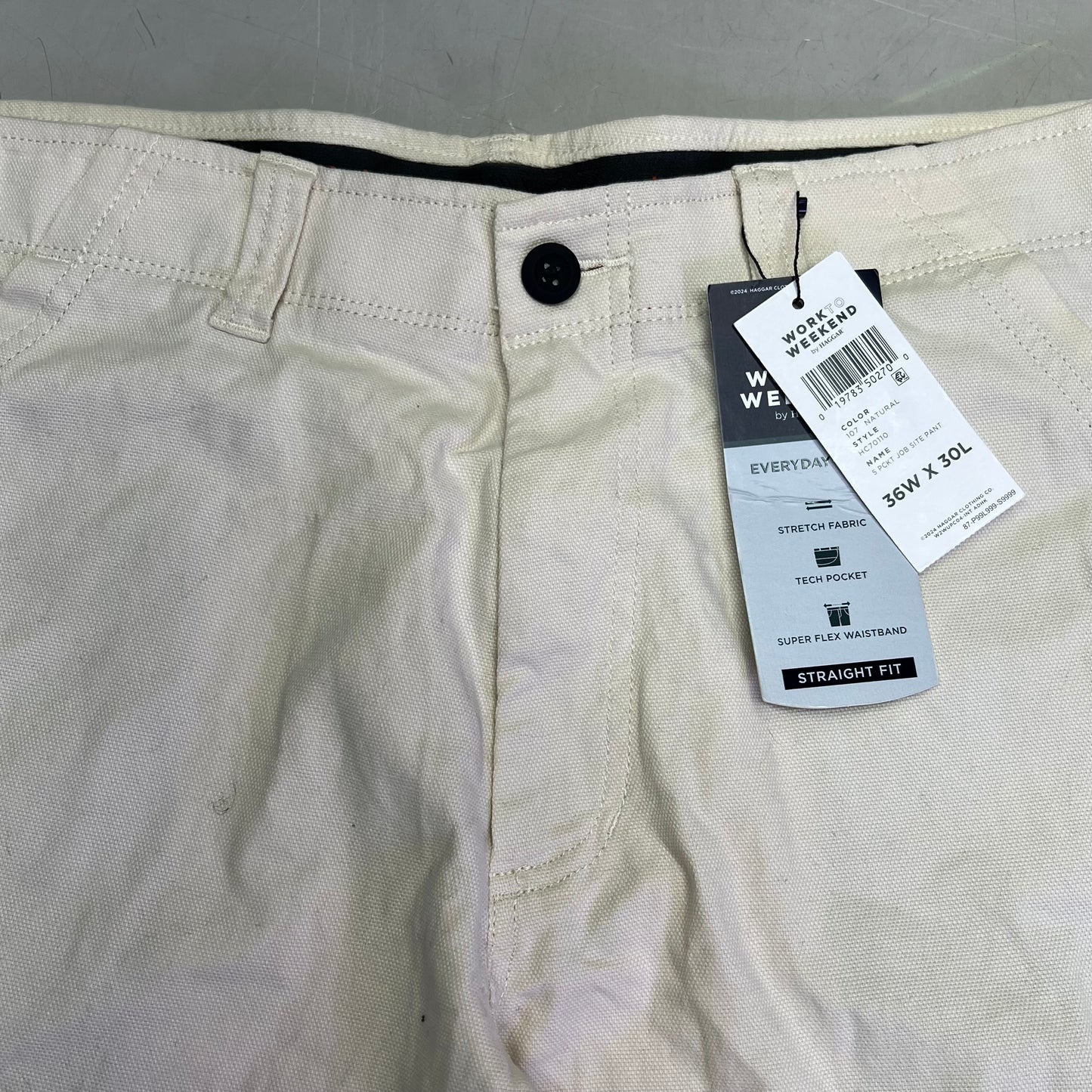HAGGAR Work To Weekend Everyday Pant Straight Fit Men's Sz 36W X 30L 107 Natural