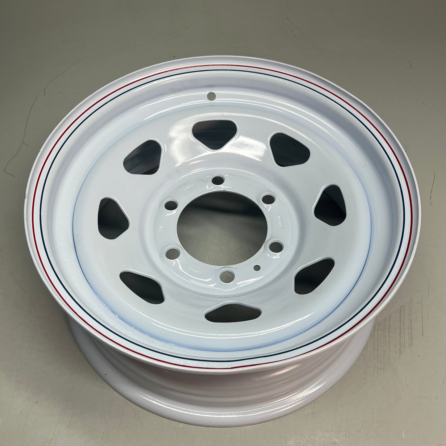 CARLISLE  8-Spoke Trailer Wheel 15 X 6 White W/ Red & Blue Stripe 1522660564B