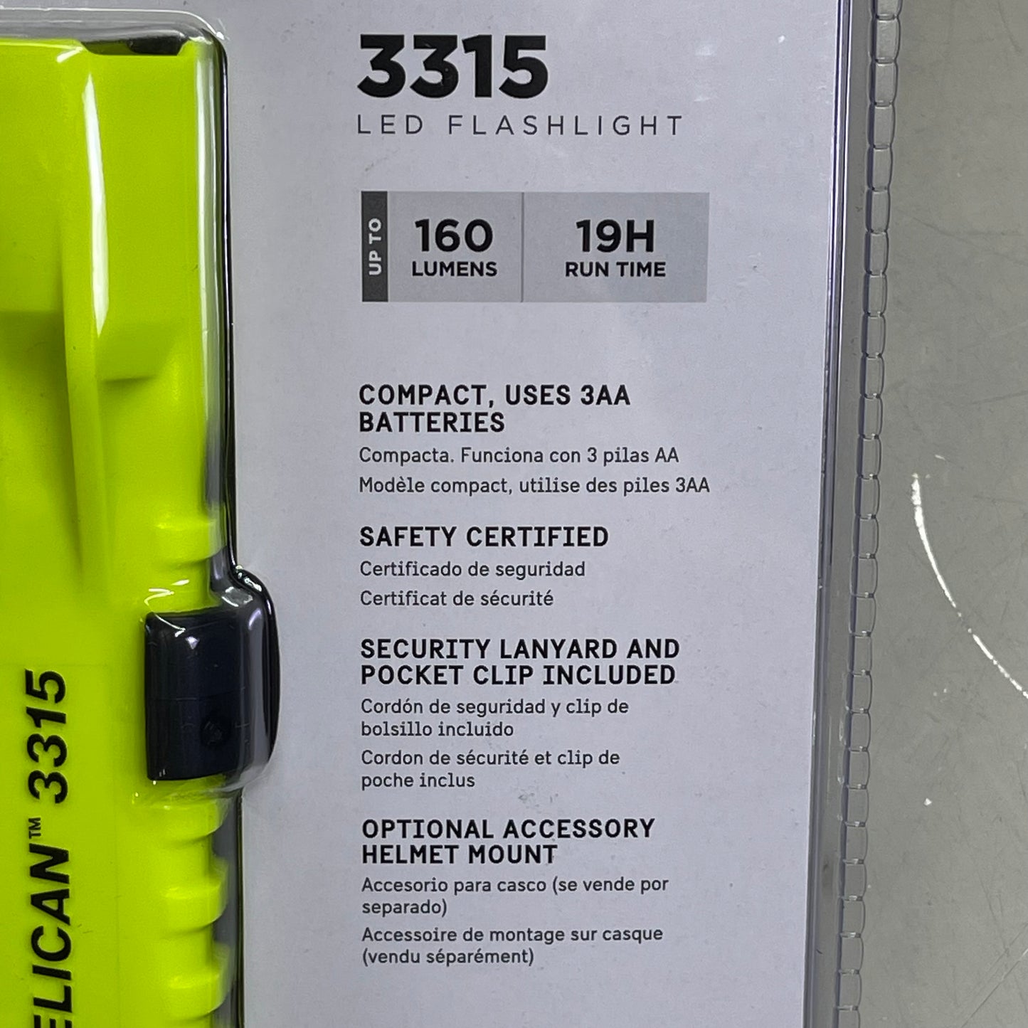 PELICAN 3315 LED Waterproof Flashlight 19-hour Neon Yellow ‎033150-0103-245