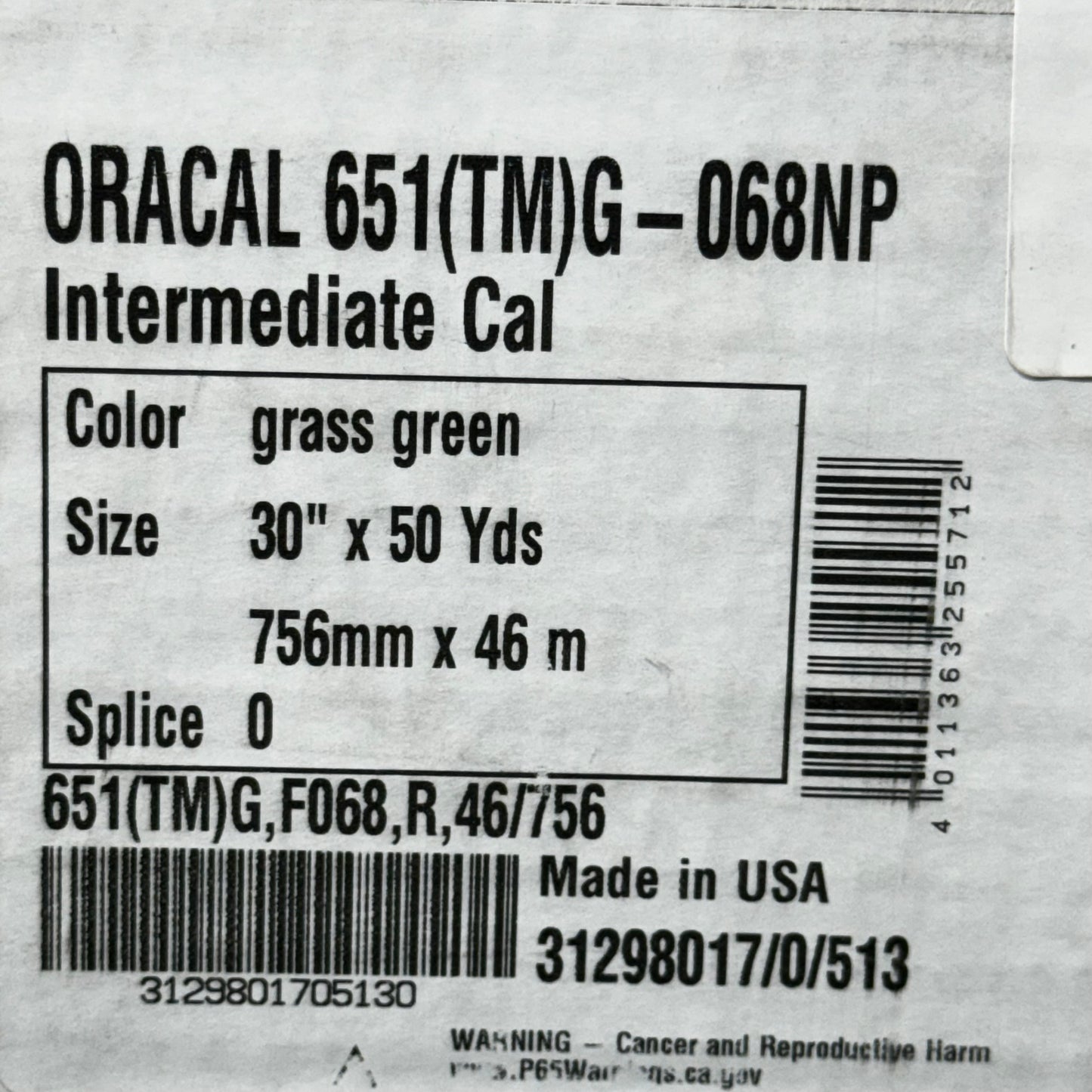 ORAFOL 651 Permanent Vinyl IntermediateCal 30"X50Yds Grass Green 651(TM)G-068NP