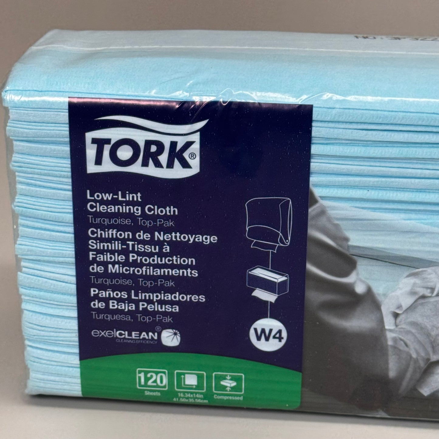 TORK (4 PACK, 120 SHEETS) Low-Lint Cleaning Cloth Top-Pak Turquoise 192480