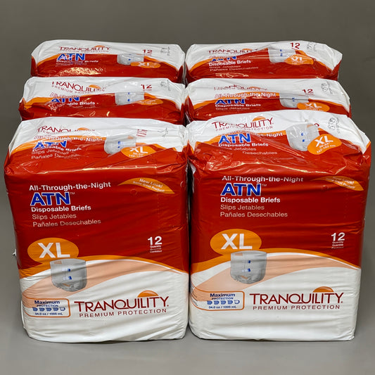 TRANQUILITY 72-PACK! All-Through-the-Night Disposable Briefs Sz XL 56" - 64" 2187 (New)