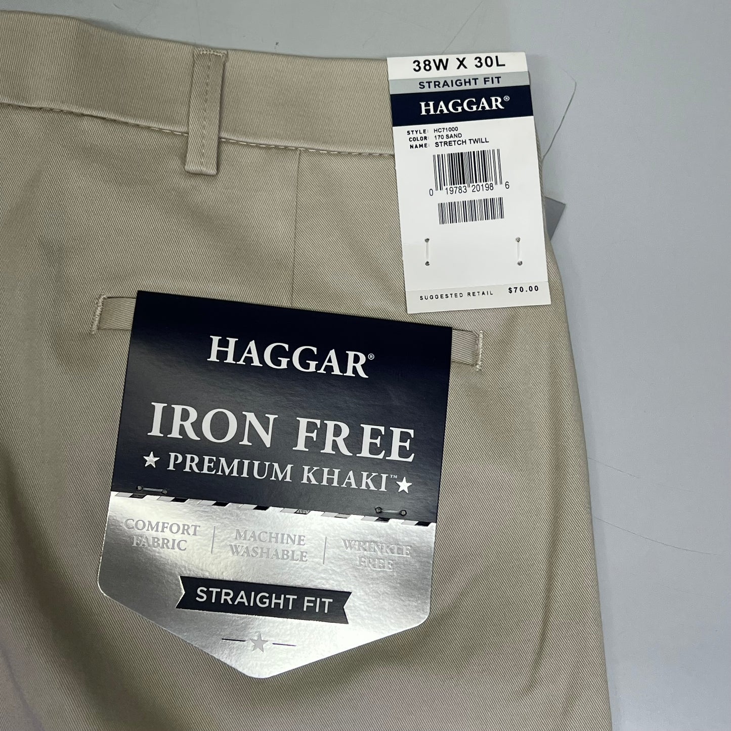 HAGGAR Iron Free Comfort Waistband Pant Straight Men's Sz 38Wx30L Khaki HC71000