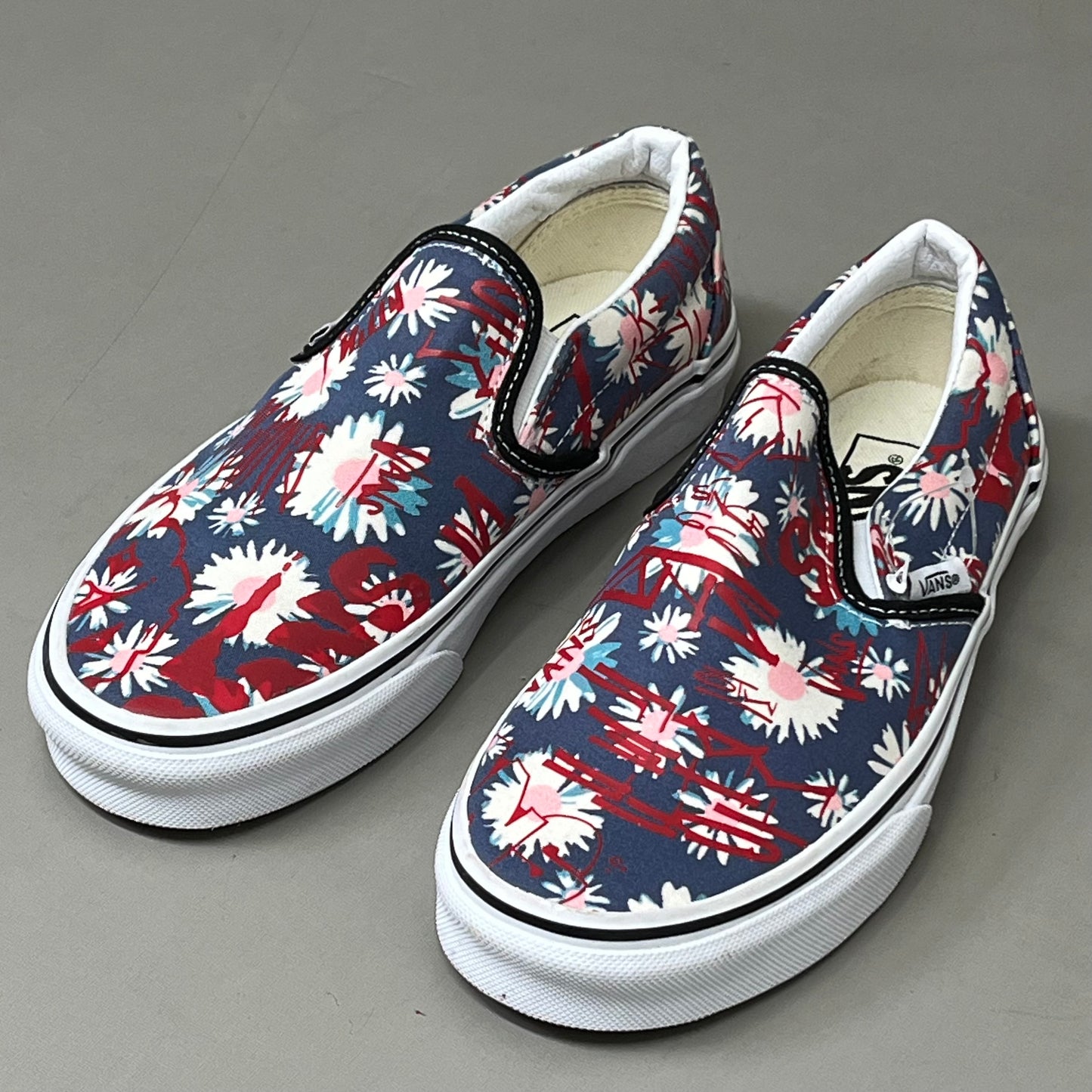 VANS Classic Slip-On Floral Graffiti Mens SZ 4.5 Womens SZ 6 Blue/Red/Pink As-is