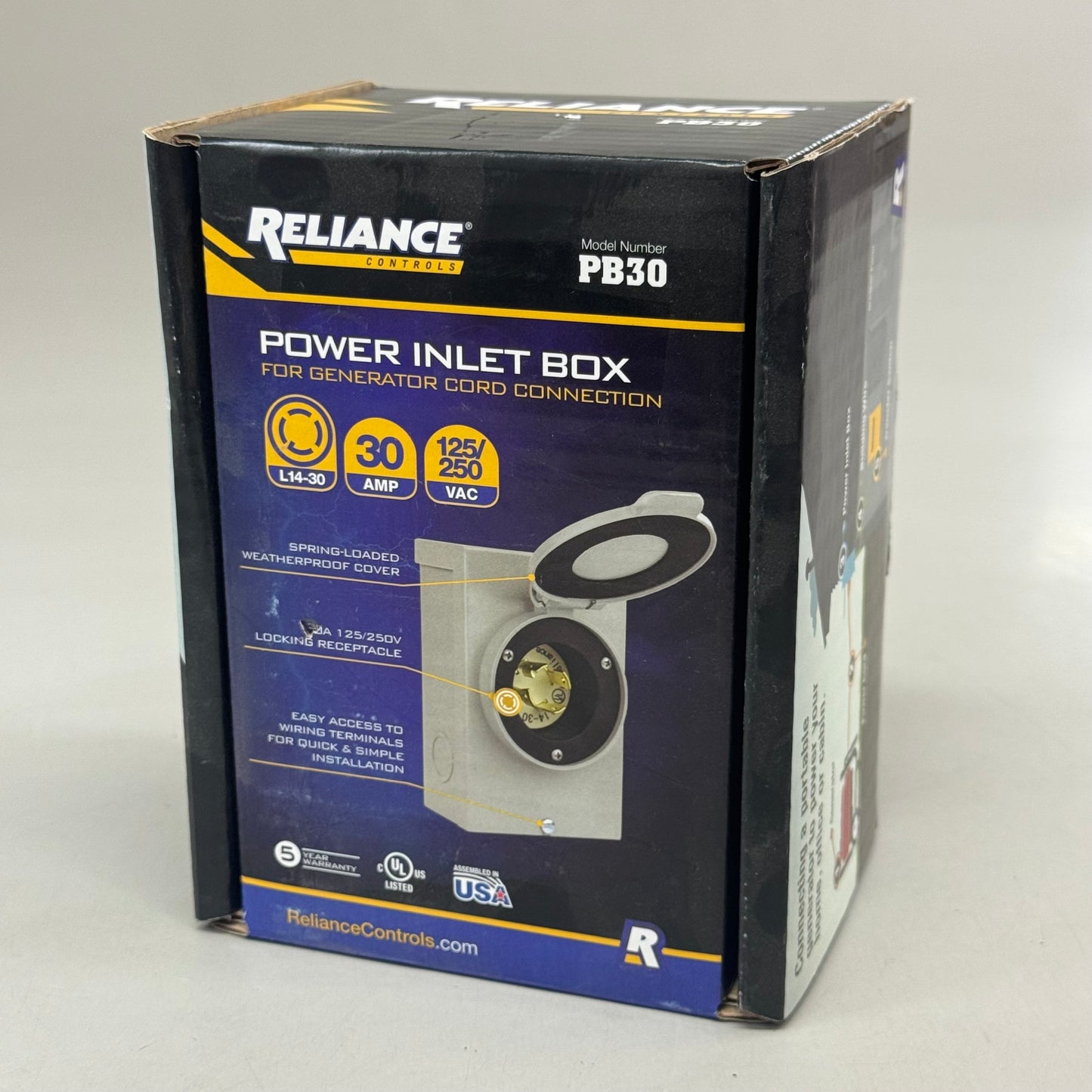 RELIANCE CONTROLS Power Inlet Box For Generator Cord Connection L14-30 Grey PB30