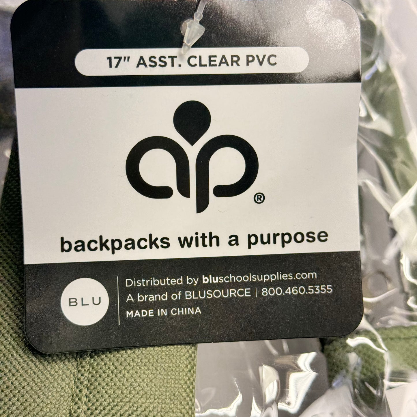 BWAP 17" Clear Plastic Backpack 17" x 12" x 6" Color Olive Green BP1643