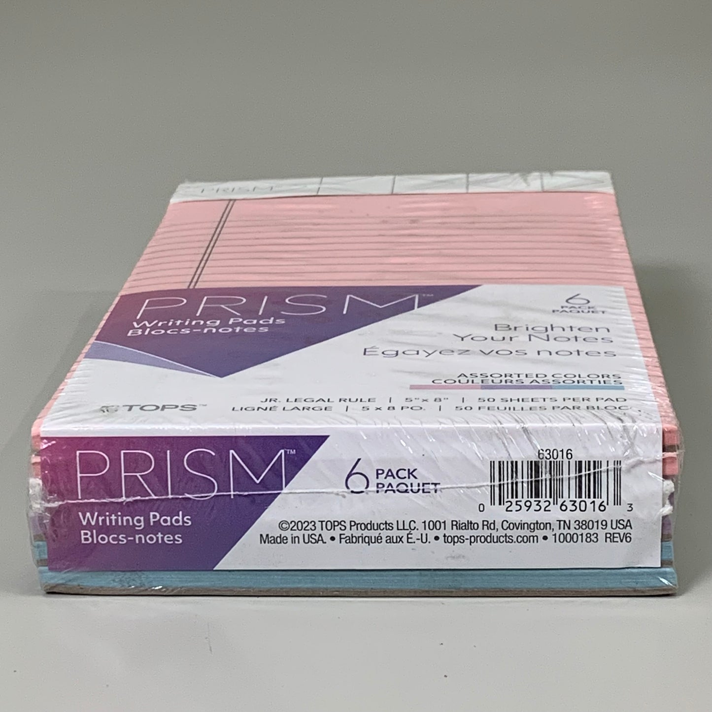 TOPS (2 PACK,12 TOTAL PADS) Prism Writing Pads Narrow Rule Assorted Color 5"x8"