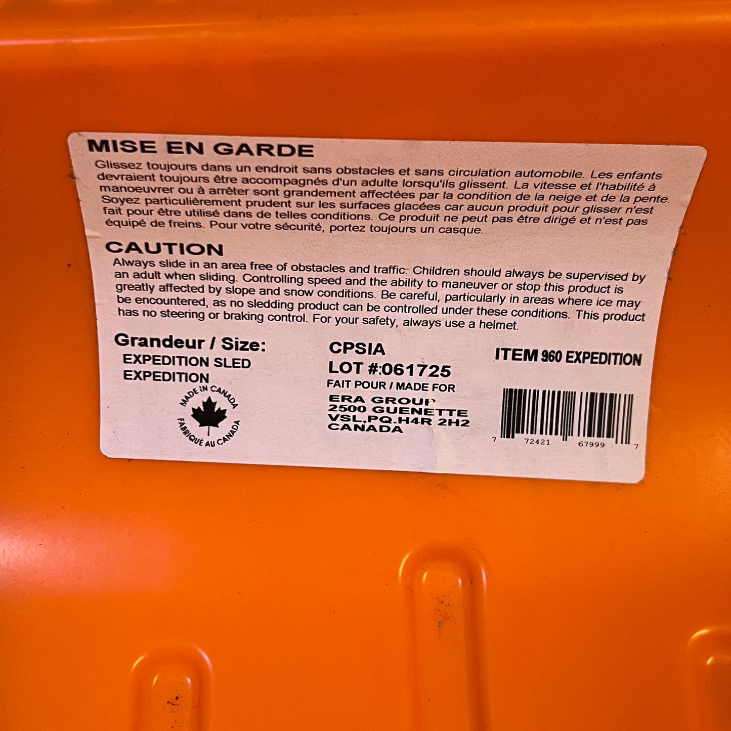 ERAPRO PARIS 960 Expedition Sled 57"L x 20"W Orange 061725