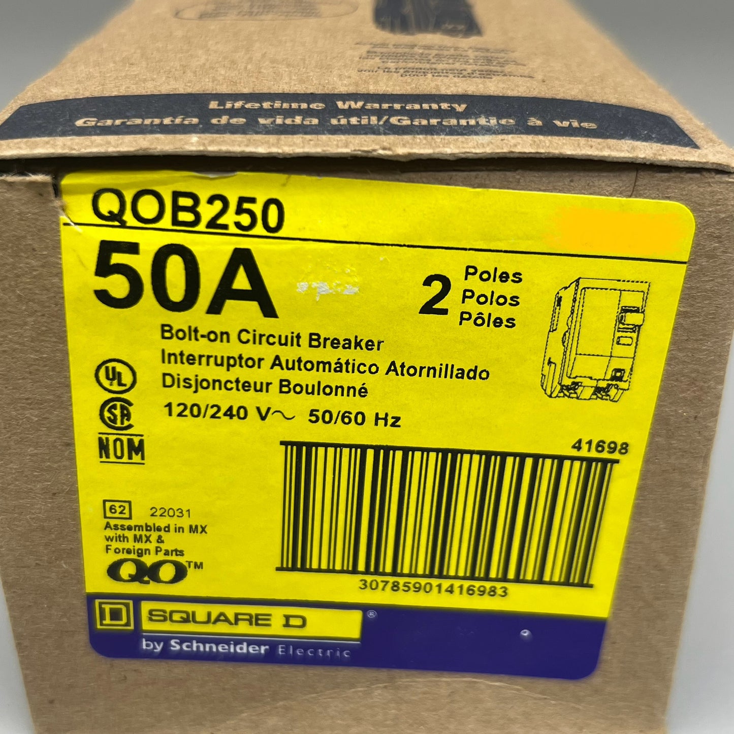 SQUARE D Circuit Breaker Bolt-On 50A-120/240V 2-Pole QOB250