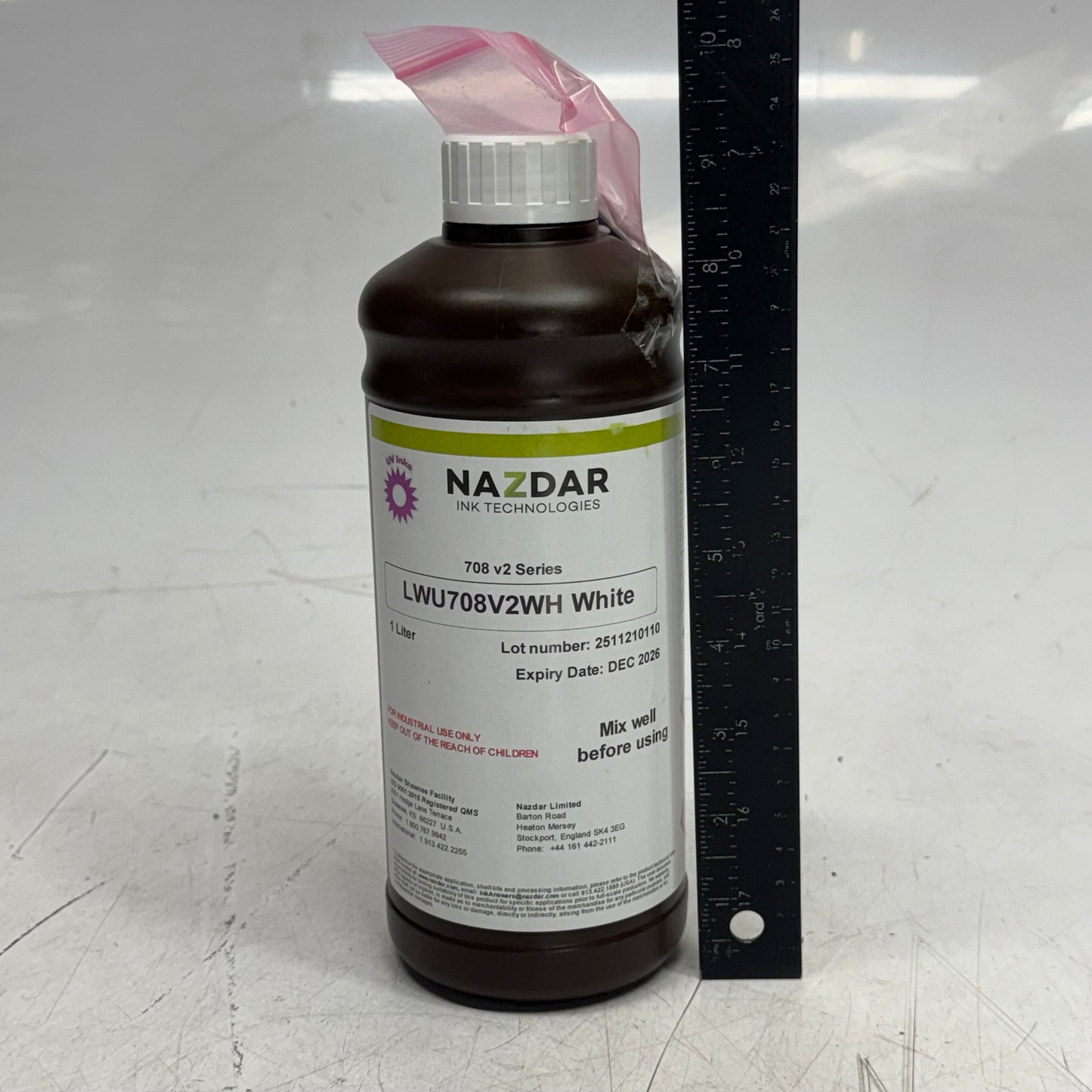 NAZDAR UV-Led White Ink 1 Lt Mimaki Lus170 Compatible 708 V2 SERIES BB 12/26