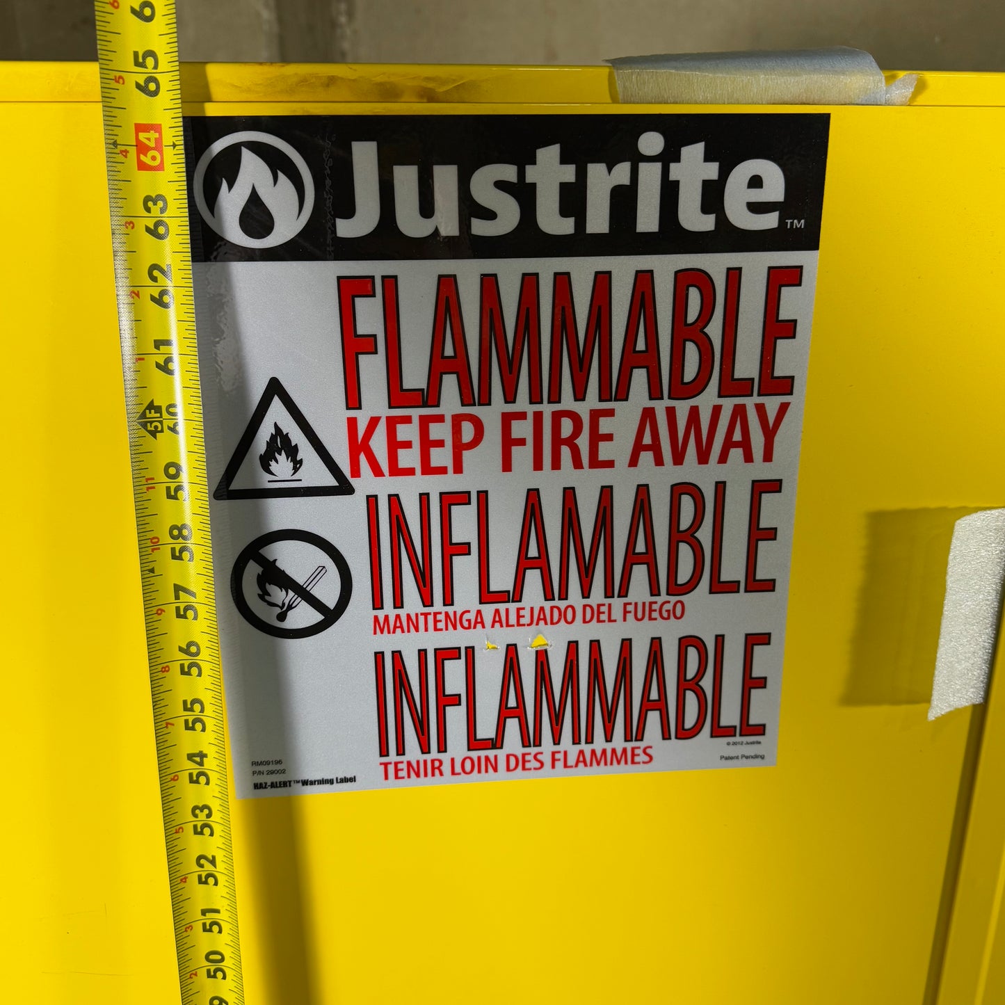 ZA@ JUSTRITE Sure-Grip EX Flammable Liquid Safety Storage Cabinet 45 Gal 18”Wx43”Lx65”H 894500 (AS-IS, Minor Damage)