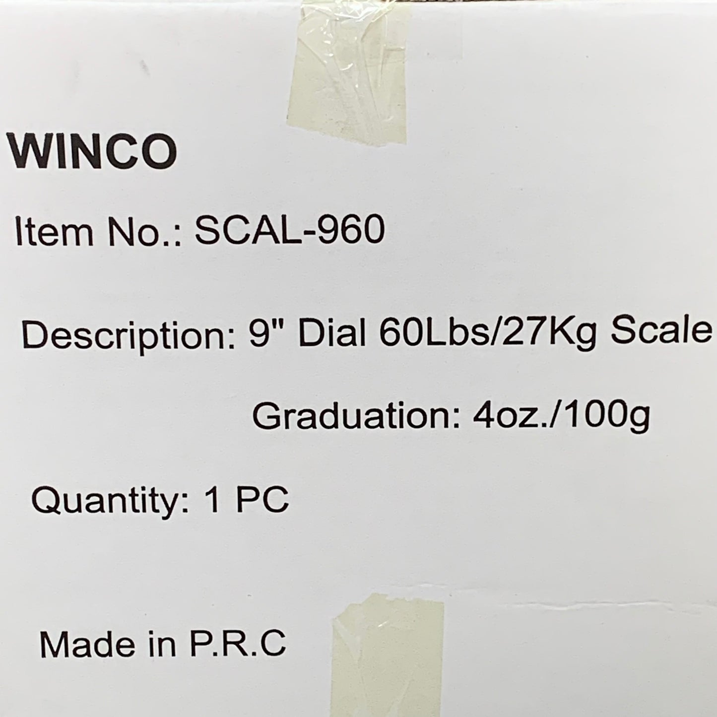 WINCO Mechanical Receiving Scale w/ 9" Dial 60 Pound SCAL-960