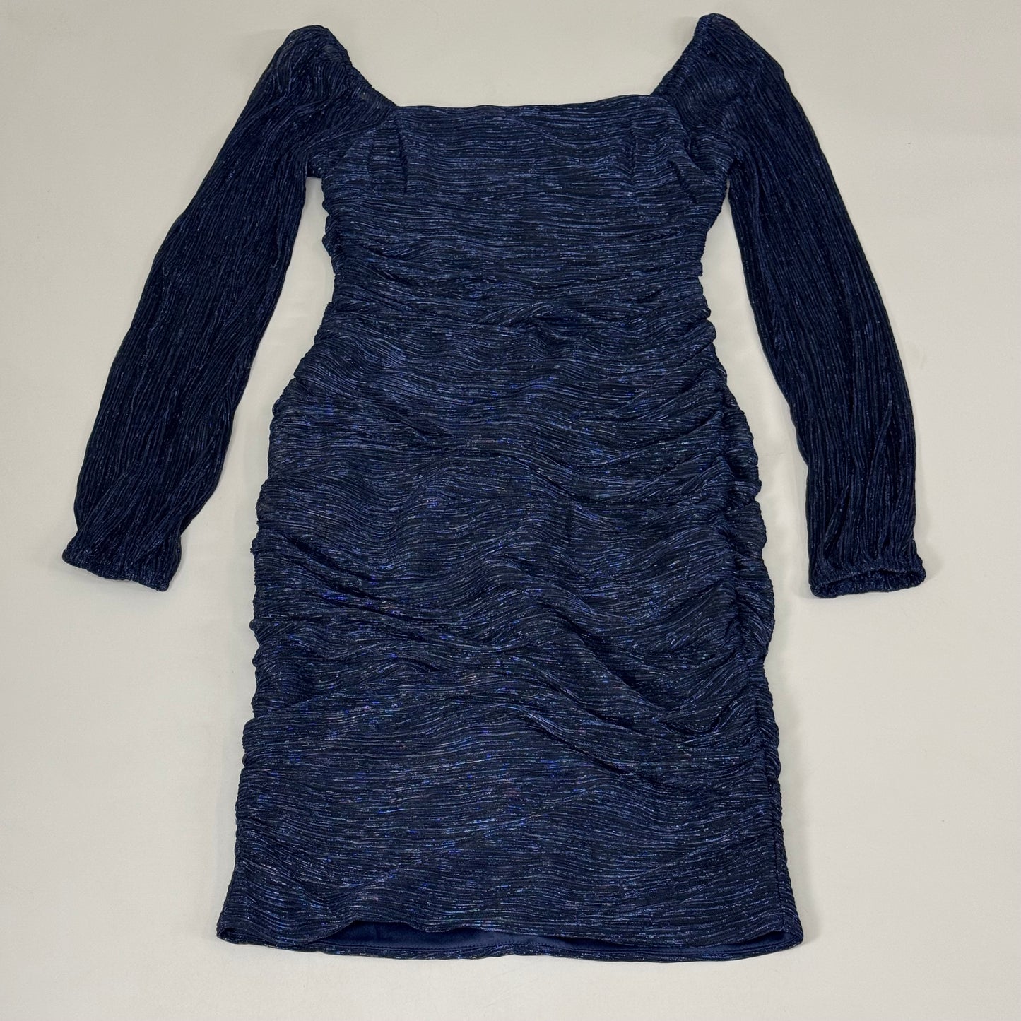 MELANIE LYNE Shimmering Ruched Plisse Dress Women's Sz M Navy/Black 6030103-2180