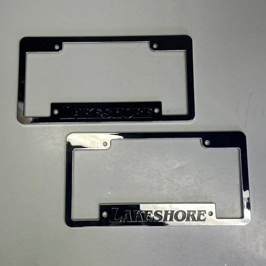 ZA@ (2 PACK) Plastic Lakeshore License Plate 12"x6" Chrome / Black