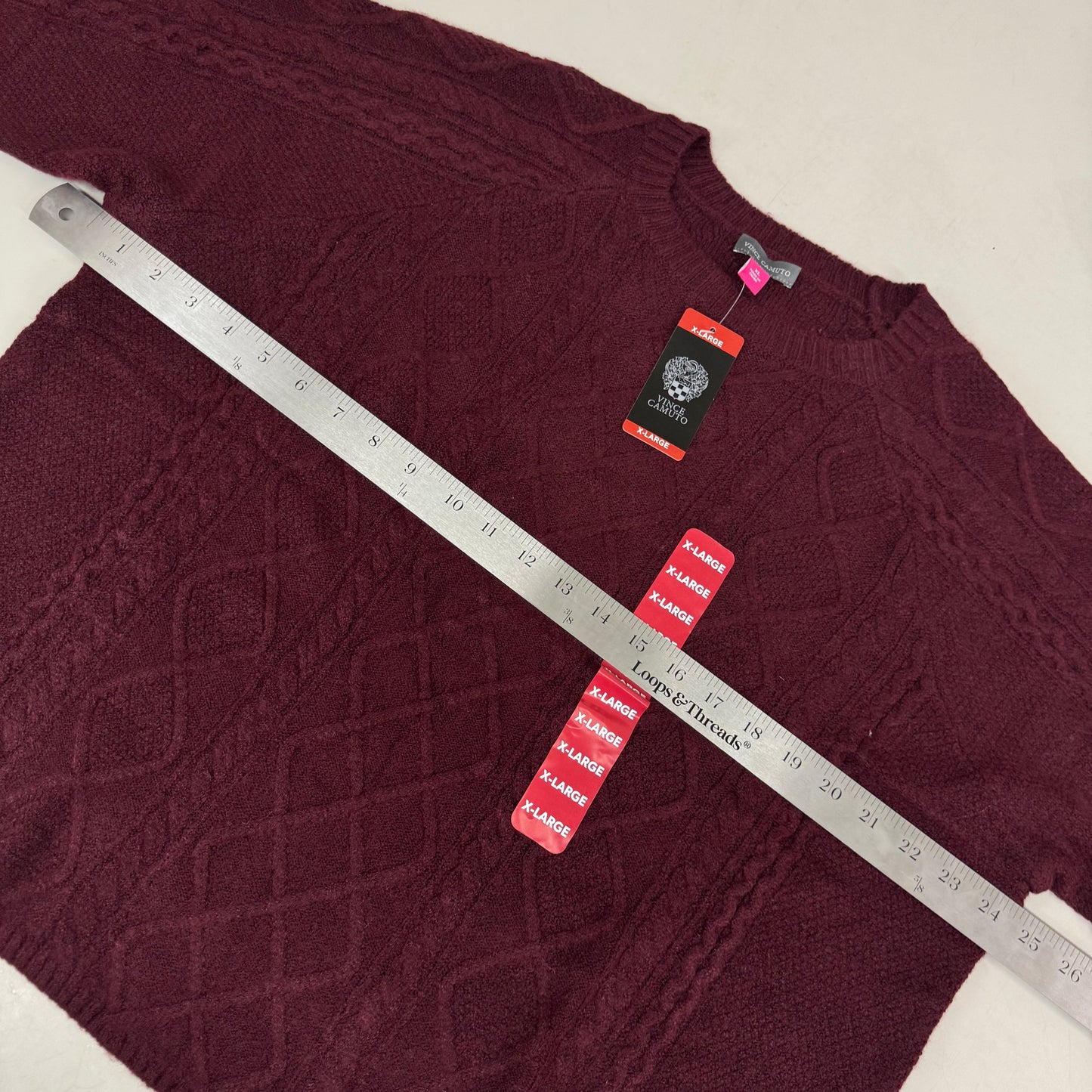 VINCE CAMUTO Cable Knit Sweater Women's Sz-XL Wine SC2895