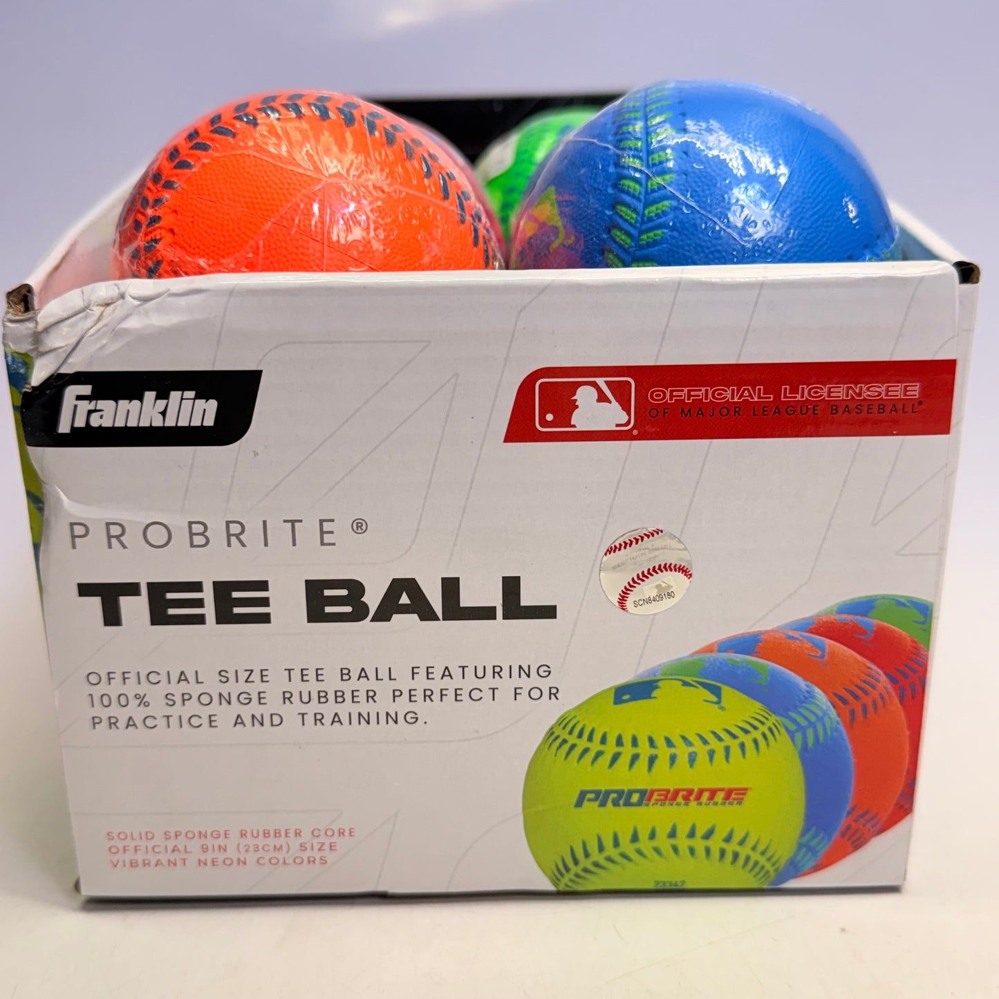 FRANKLIN(6 PACK) MLB Neon Probrite Teeballs 100% Sponge Rubber 9in 4-5oz Assorted