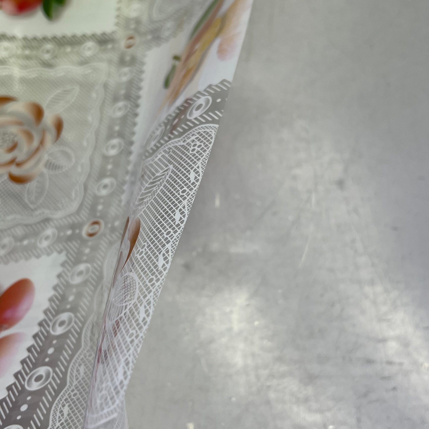 PVC Glossy Patchwork Faux Lace Floral Fruit Table Cloth 54"x60' Clear/Multicolor