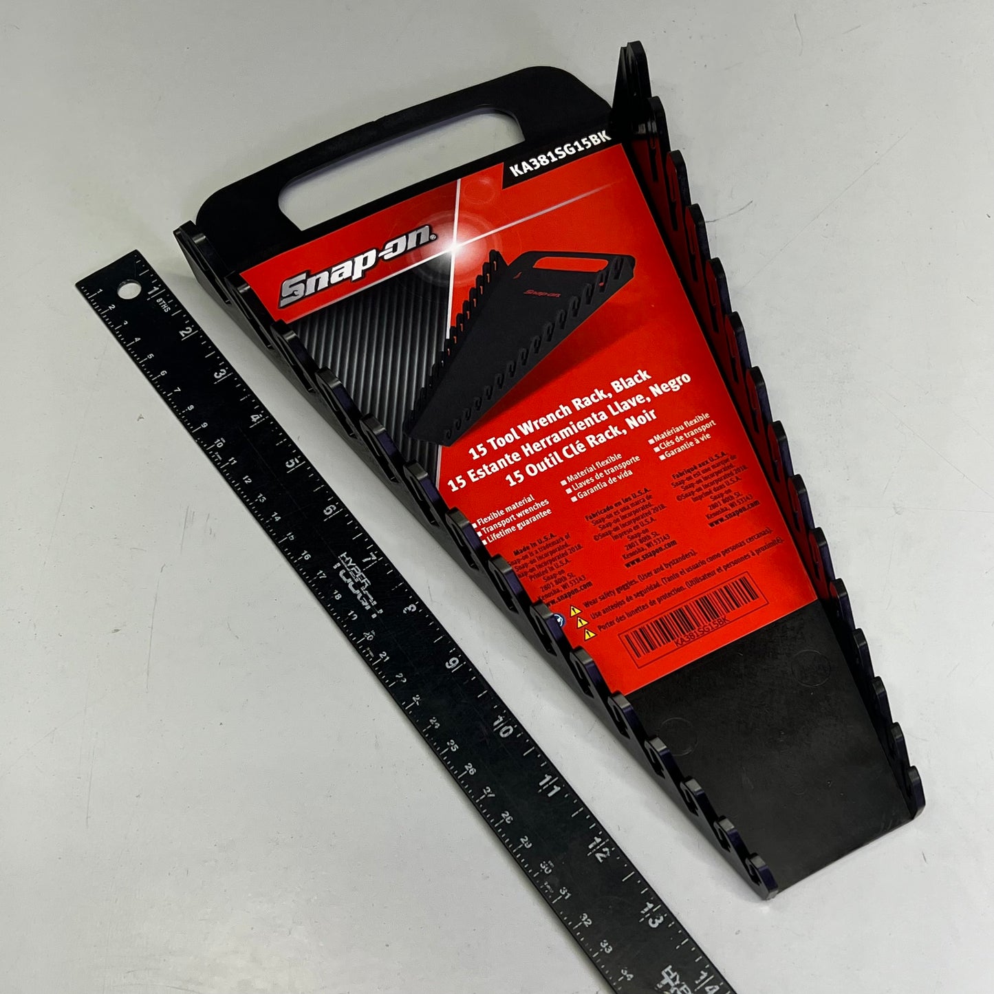 SNAP-ON 15 Tool Wrench Rack W/ Handle Fits 2" Deep Drawers Black KA381SG15BK