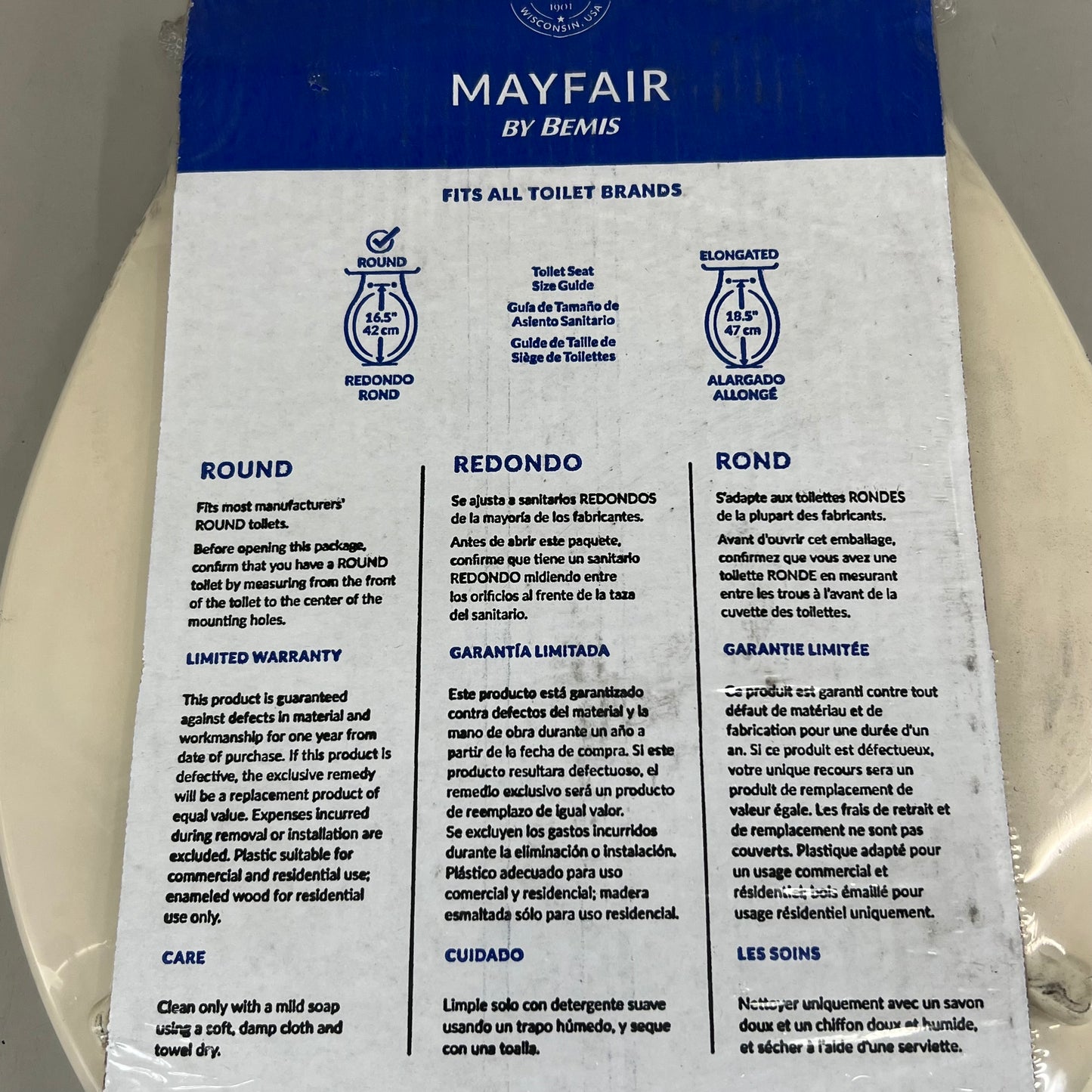 BEMIS Cameron Round Bone Enameled Wood Toilet Seat 17.5" x 14.5" Bone