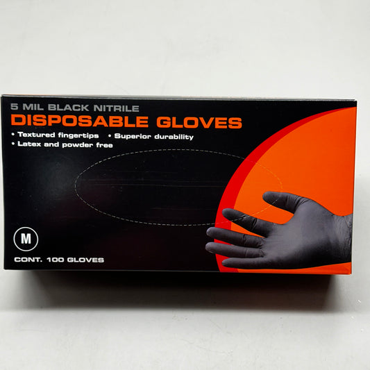 AUTOWURKS (100 PACK) Black Nitrile Disposable Gloves Size: Medium MKL-000M