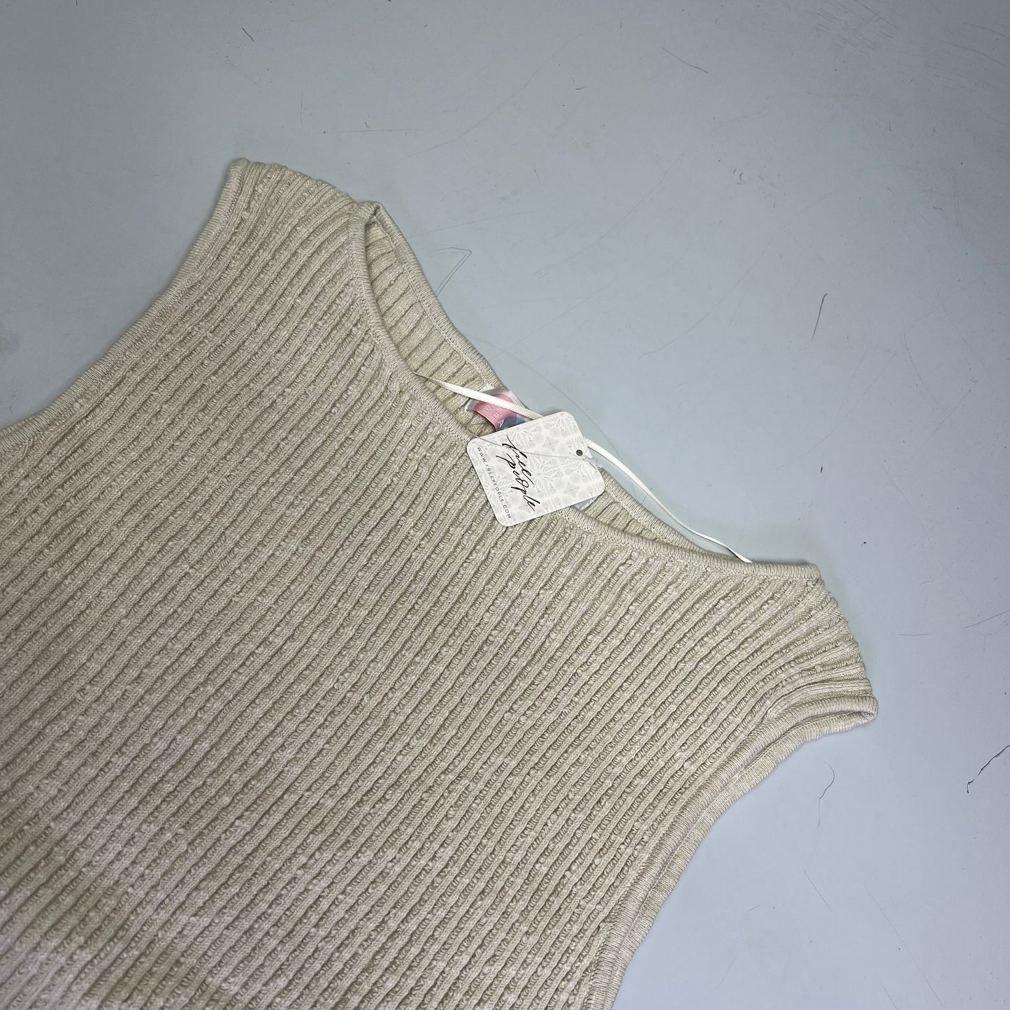 FREE PEOPLE Side Tie Lizzie Sweater Top Women's Sz L Summer Sand 97299119