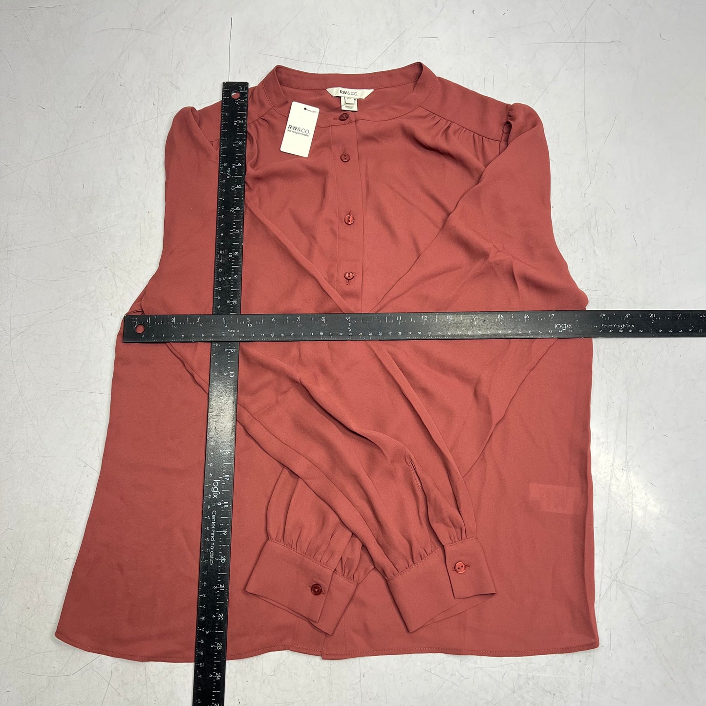 RW & CO Silky Long Sleeve Buttoned Down Blouse  Women's Sz S  Apple Butter