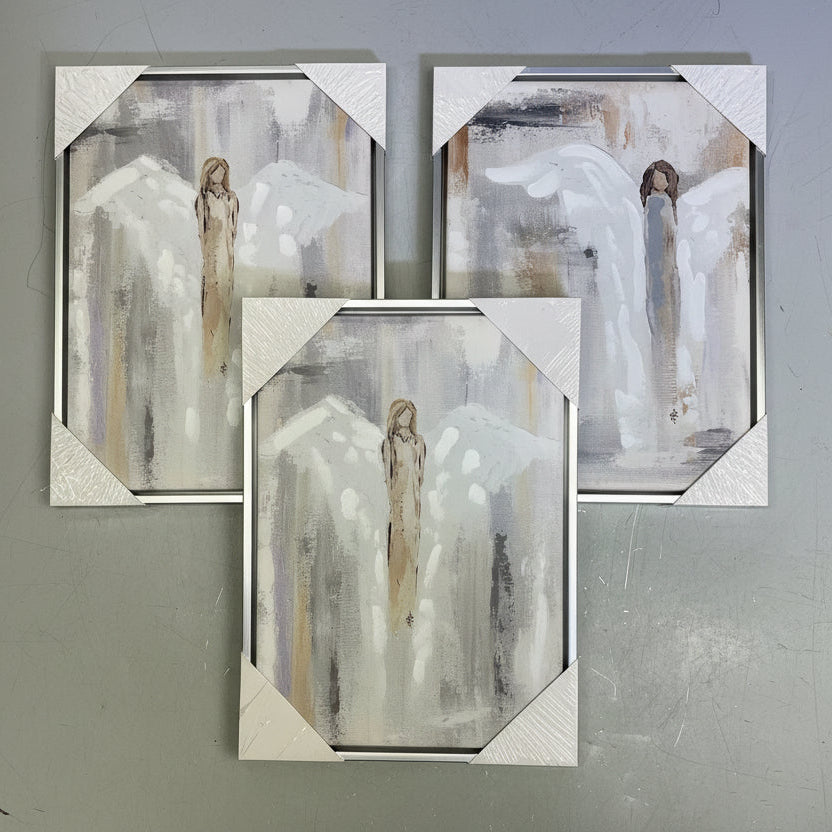 RAZ IMPORTS (SET OF 3) Angel Framed Canvas Wall Art 15.5" x 11.5" Silver 2305282